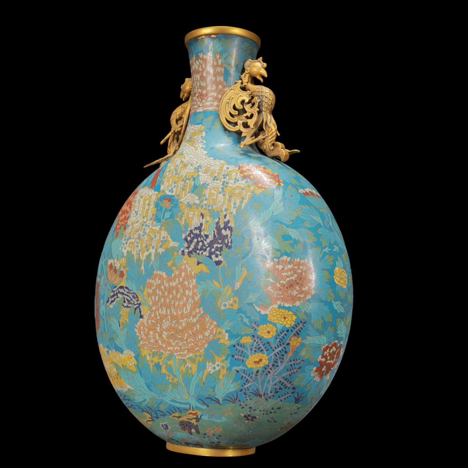 A Huge Cloisonne Chrysanthemum Pattern Phoenix-Ears Vase - 4