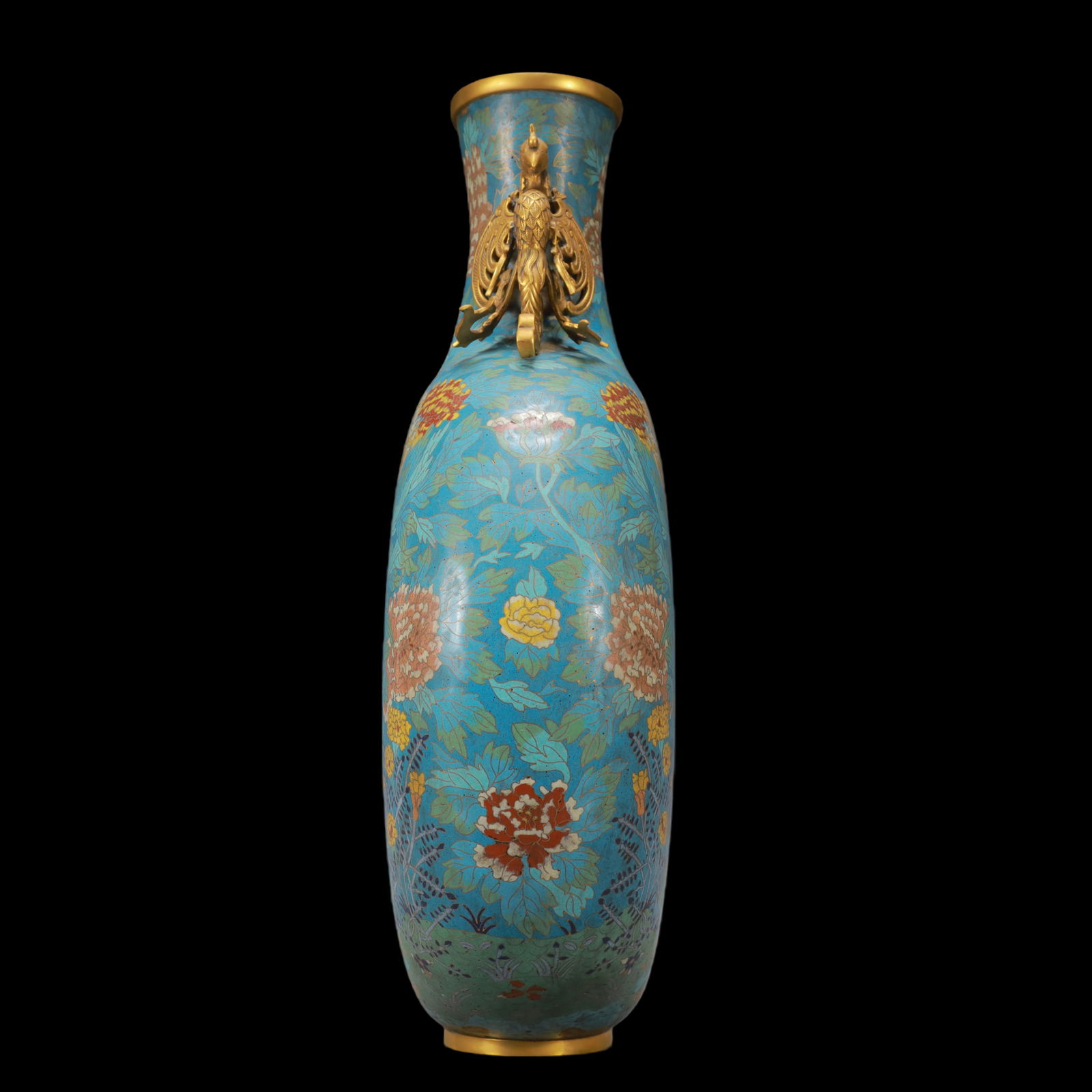 A Huge Cloisonne Chrysanthemum Pattern Phoenix-Ears Vase - 5