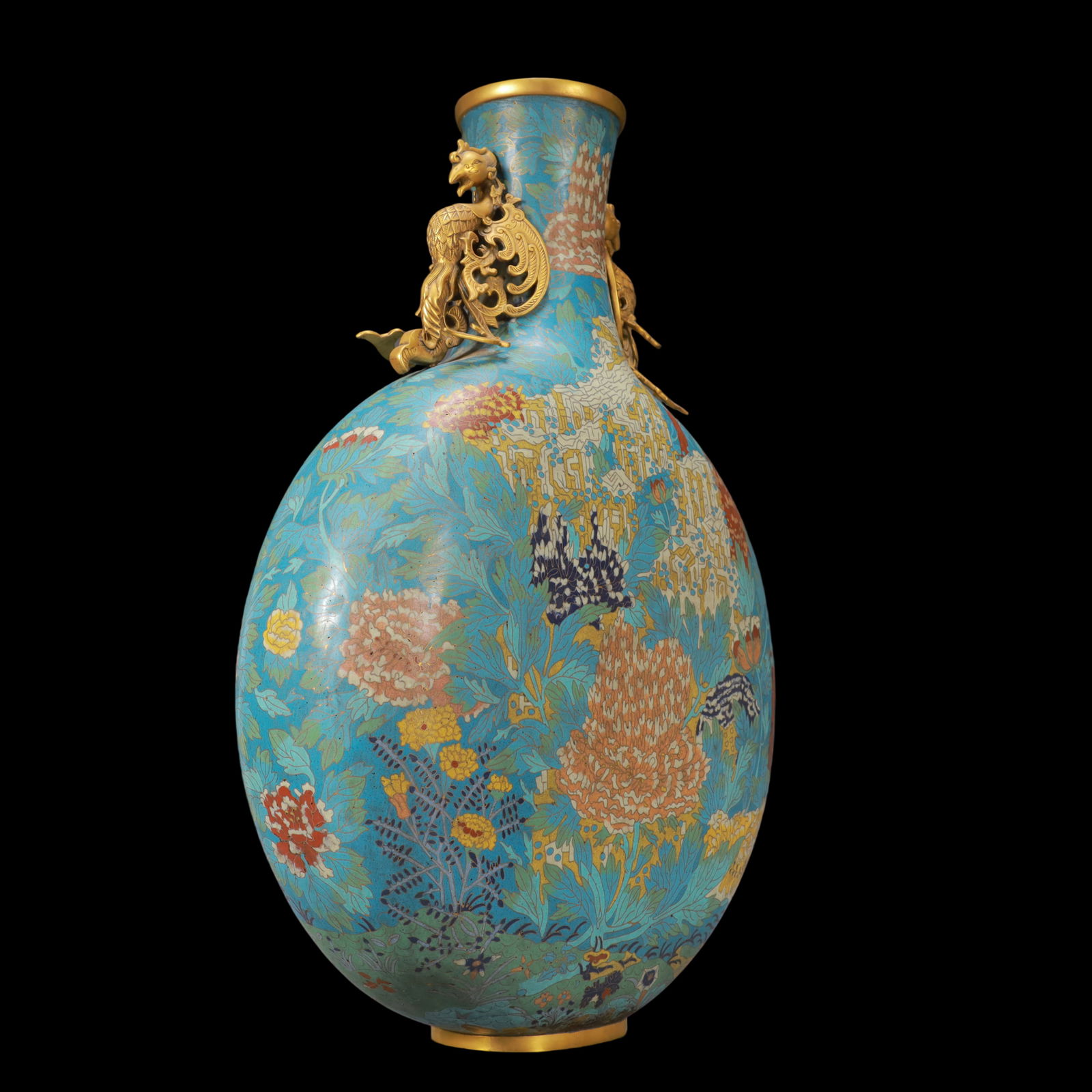 A Huge Cloisonne Chrysanthemum Pattern Phoenix-Ears Vase - 6