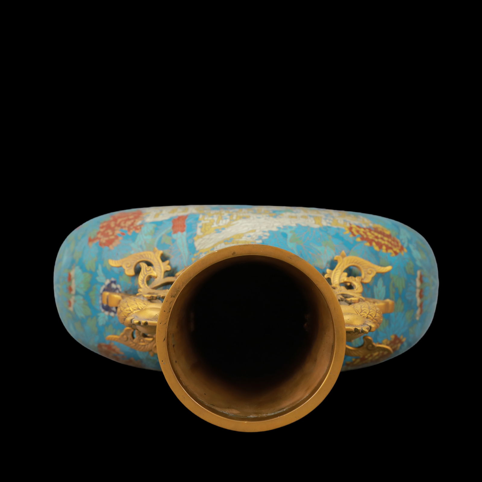 A Huge Cloisonne Chrysanthemum Pattern Phoenix-Ears Vase - 9