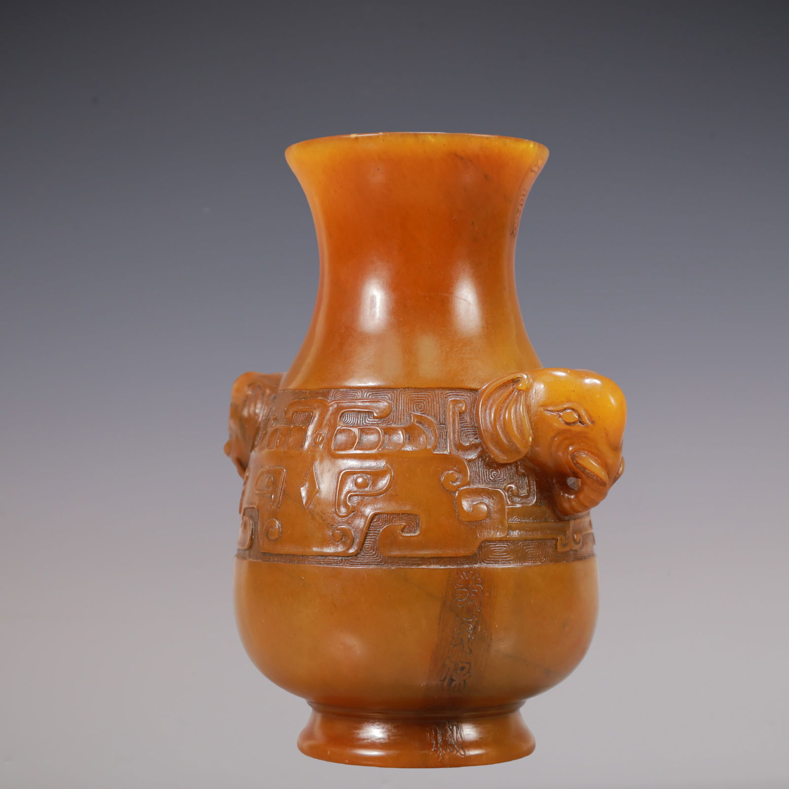 A Exquisite Shoushan Stone Beast-Face Pattern Elephant-Ears Vase - 2