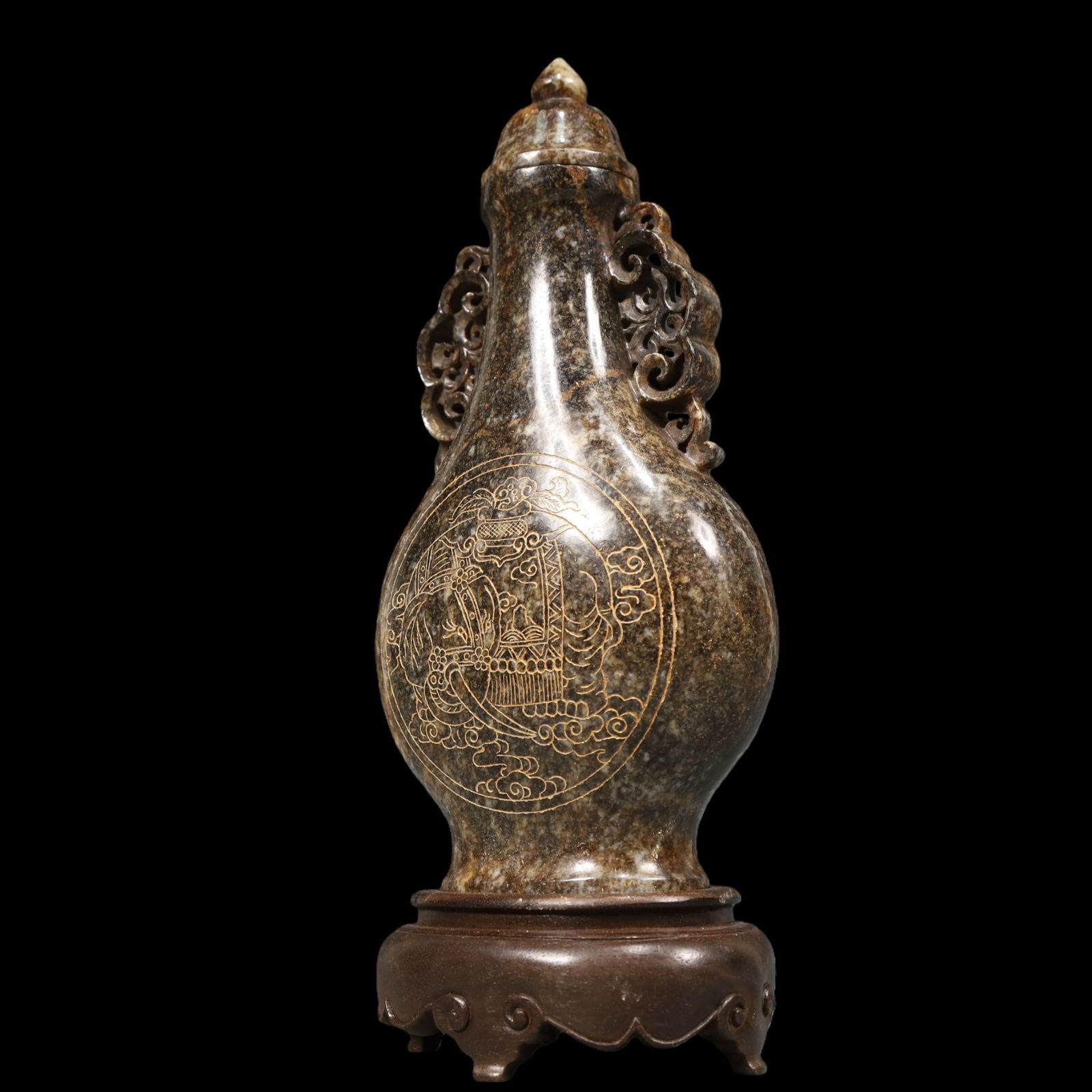 A Exquisite White Jade Elephant Pattern Double-Ears Vase - 2