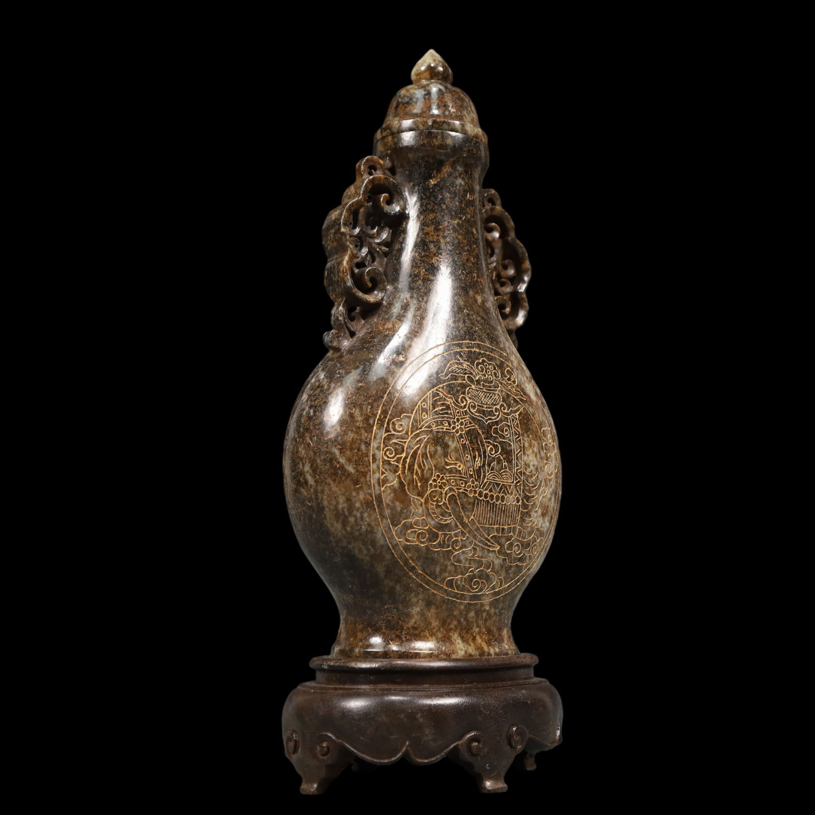 A Exquisite White Jade Elephant Pattern Double-Ears Vase - 3