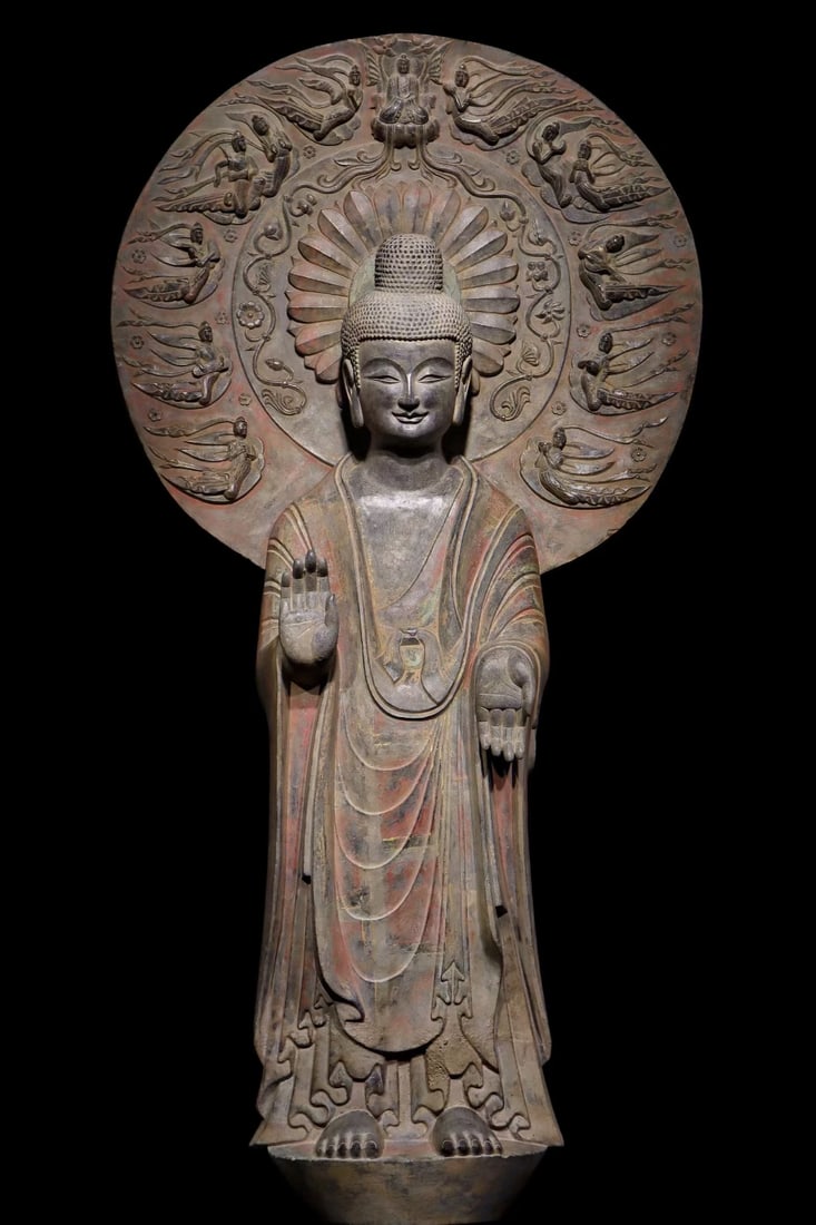 An Exquisite Limestone Painted Color Buddha Statue: An Exquisite Limestone Painted Color Buddha Statue Wei Dynasty, China Size:155cm (The Dimensions Of All Batches Are Manually Measured.If You Need More Detailed Information, Please Contact Our Customer