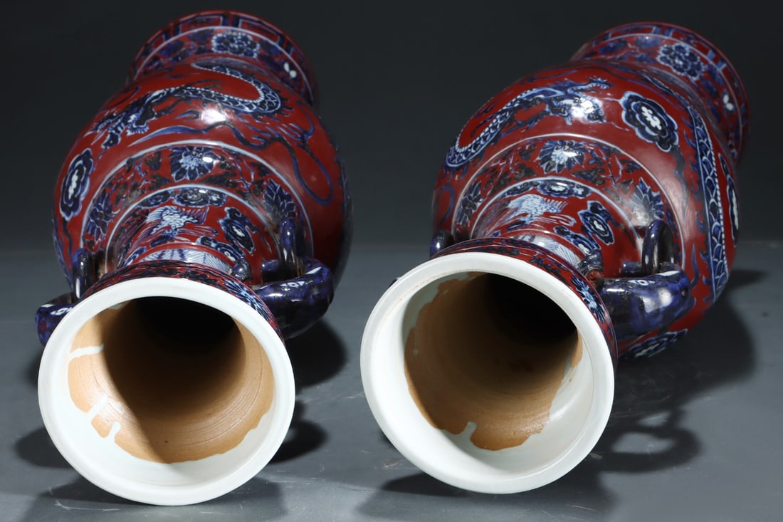 An Exquisite Blue and White Lotus Pattern Dragon Pattern Double-Ears Vase - 4