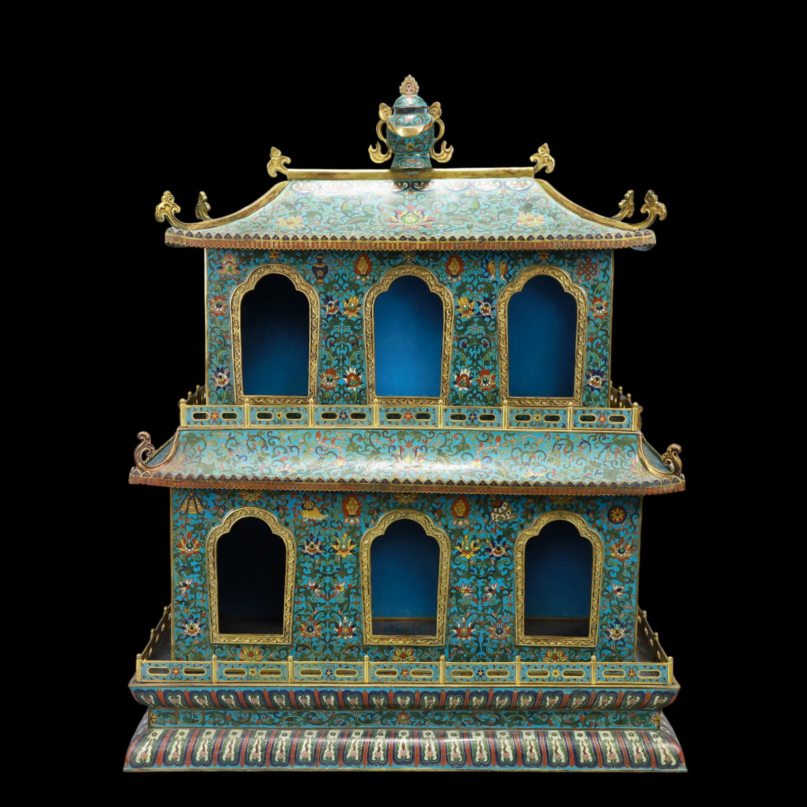 A Exquisite Cloisonne Lotus Pattern Pagoda: A Exquisite Cloisonne Lotus Pattern Pagoda Qing Dynasty, China Qianlong Six-character Mark Size:55cmx26cmx67cm Weight:25100g (The Dimensions Of All Batches Are Manually Measured.If You Need More