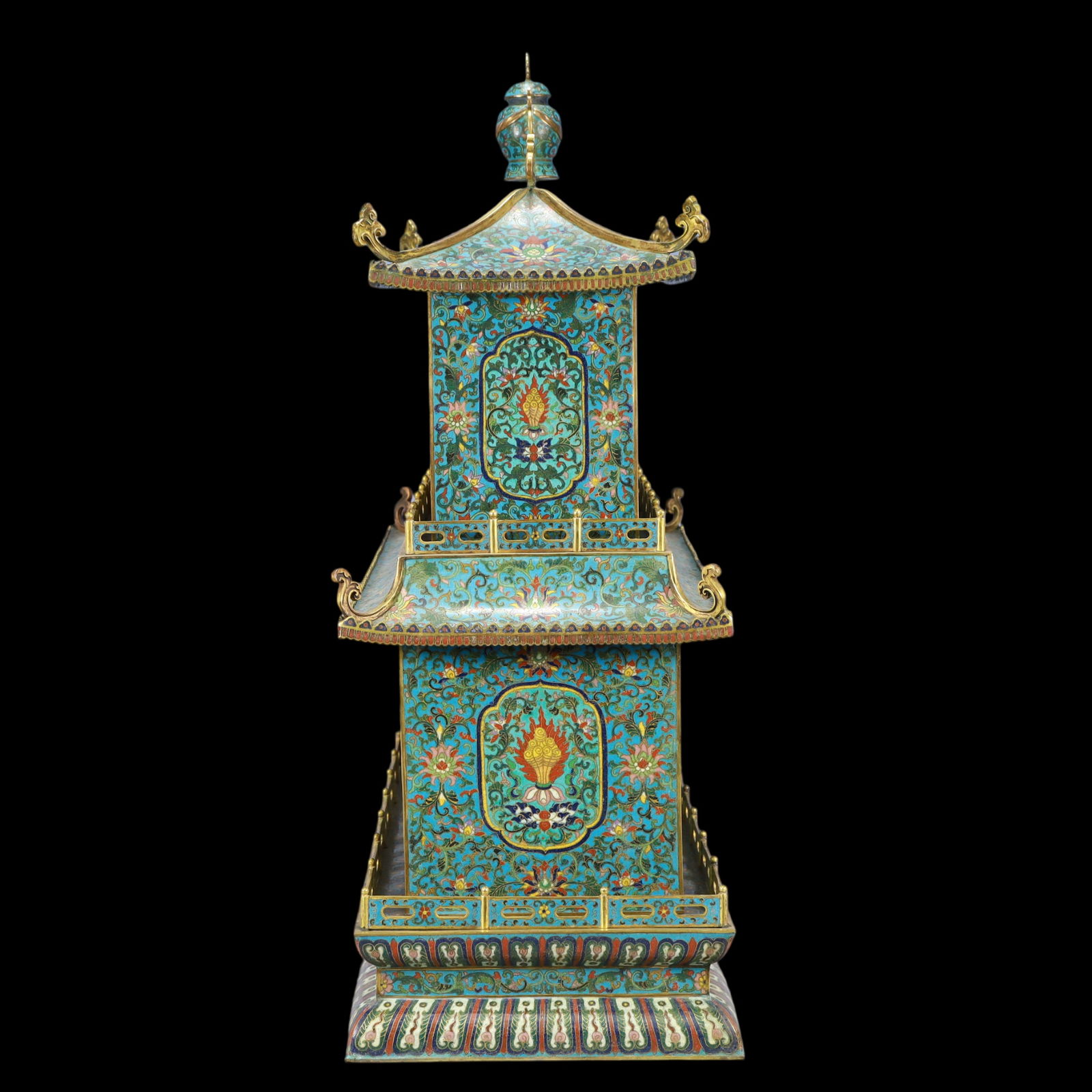 A Exquisite Cloisonne Lotus Pattern Pagoda - 5