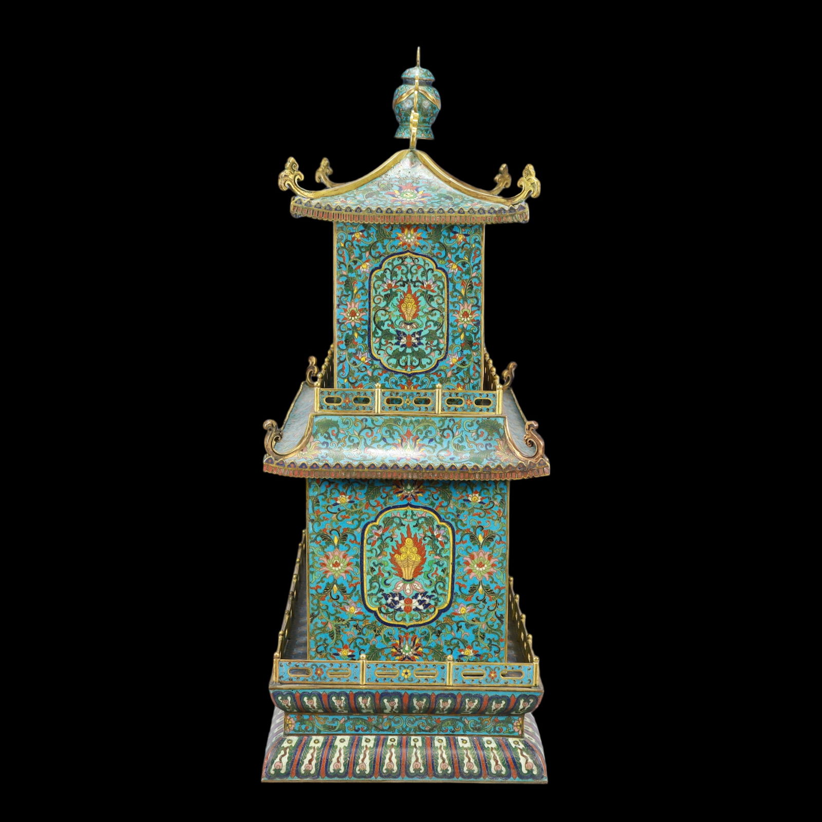 A Exquisite Cloisonne Lotus Pattern Pagoda - 7