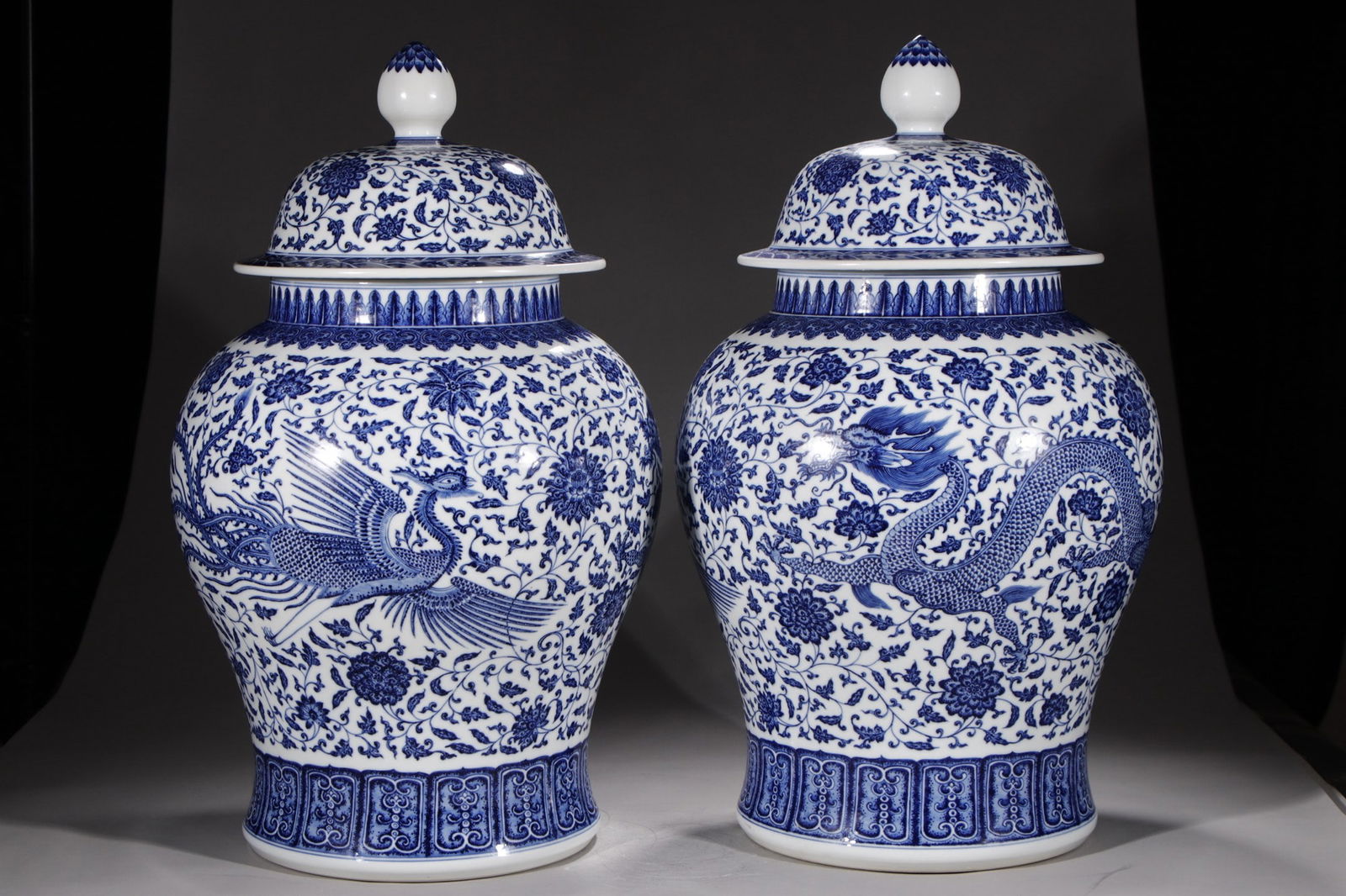 An Exquisite Blue and White Lotus Pattern Dragon and Phoenix Pattern Jar (1 of 9)