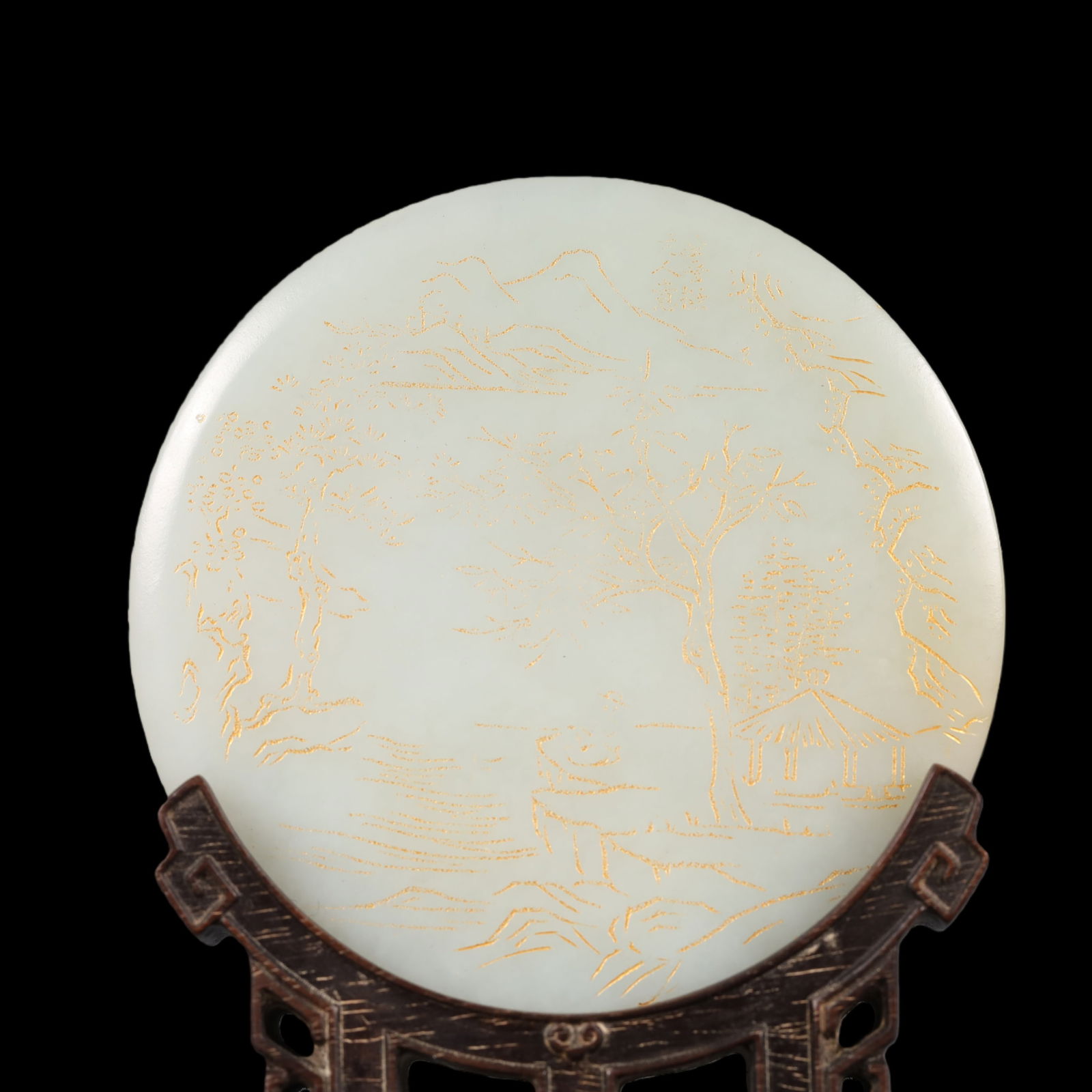 A Exquisite White Jade Landscape Pattern with poem Screen - 2
