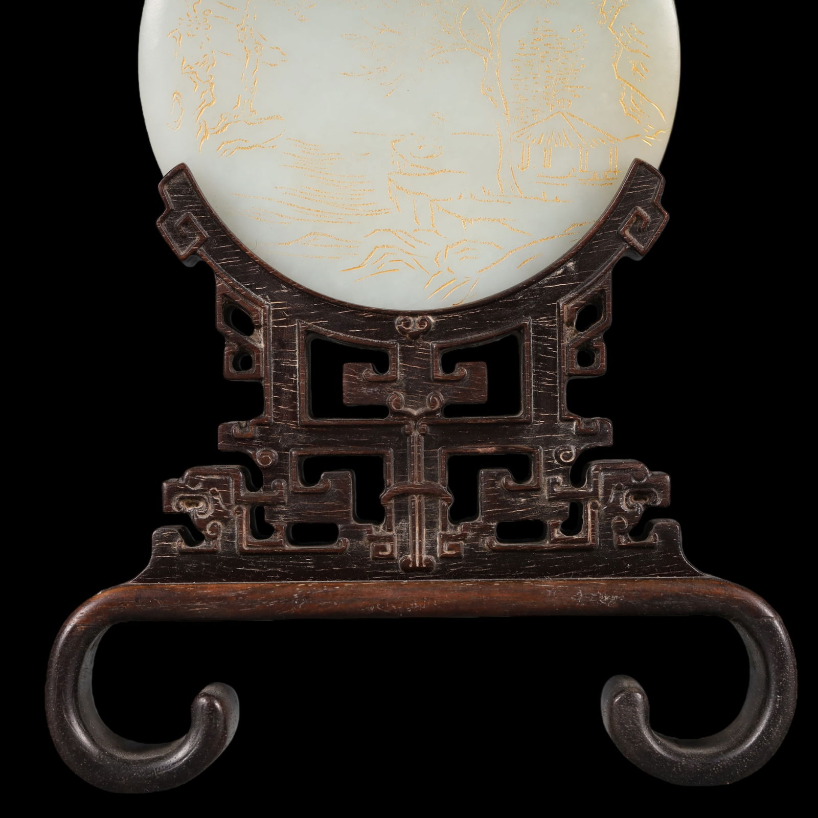 A Exquisite White Jade Landscape Pattern with poem Screen - 3