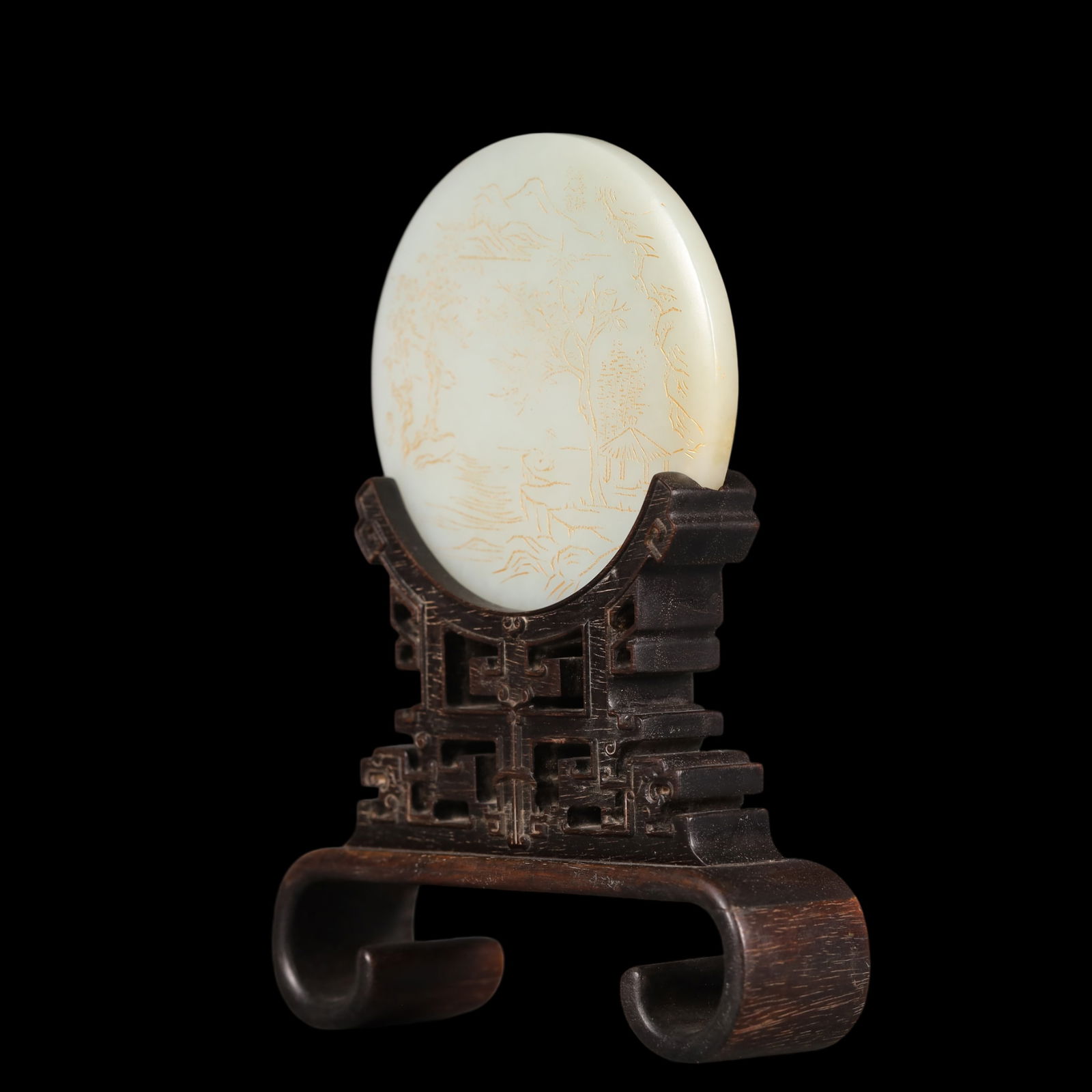 A Exquisite White Jade Landscape Pattern with poem Screen - 4