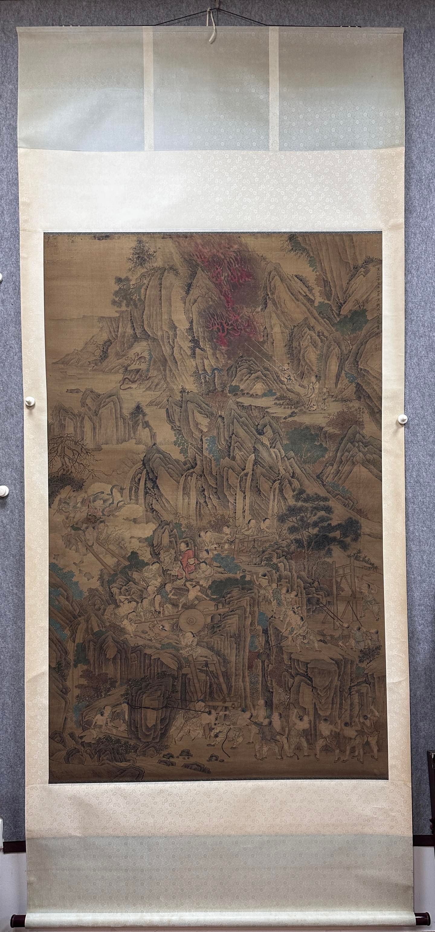 A Chinese Hand Scroll Ink Painting of Landscape and Figure on Silk: A Chinese Hand Scroll Ink Painting of Landscape and Figure on Silk Wang meng Without frame Size:172cmx104cm (The Dimensions Of All Batches Are Manually Measured.If You Need More Detailed