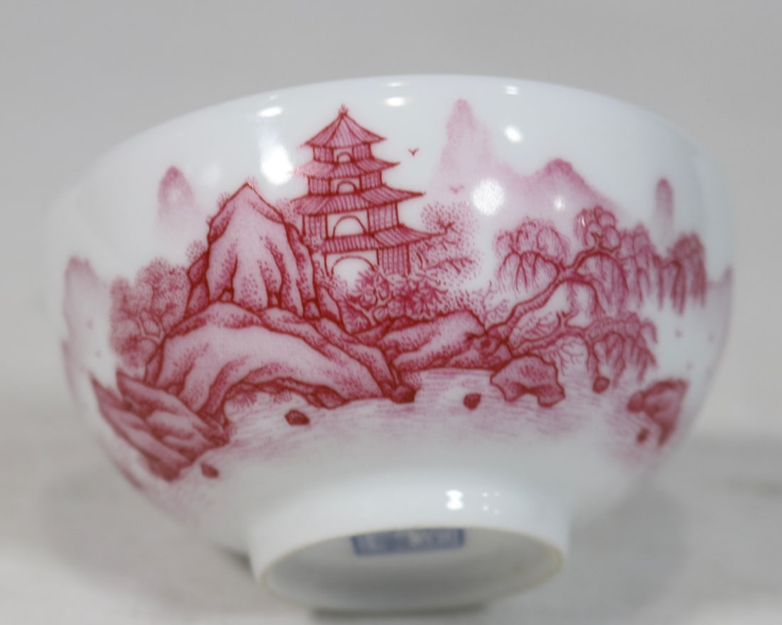 An Exquisite Ruby Red-Glazed Landscape Pattern with poem Cup - 6