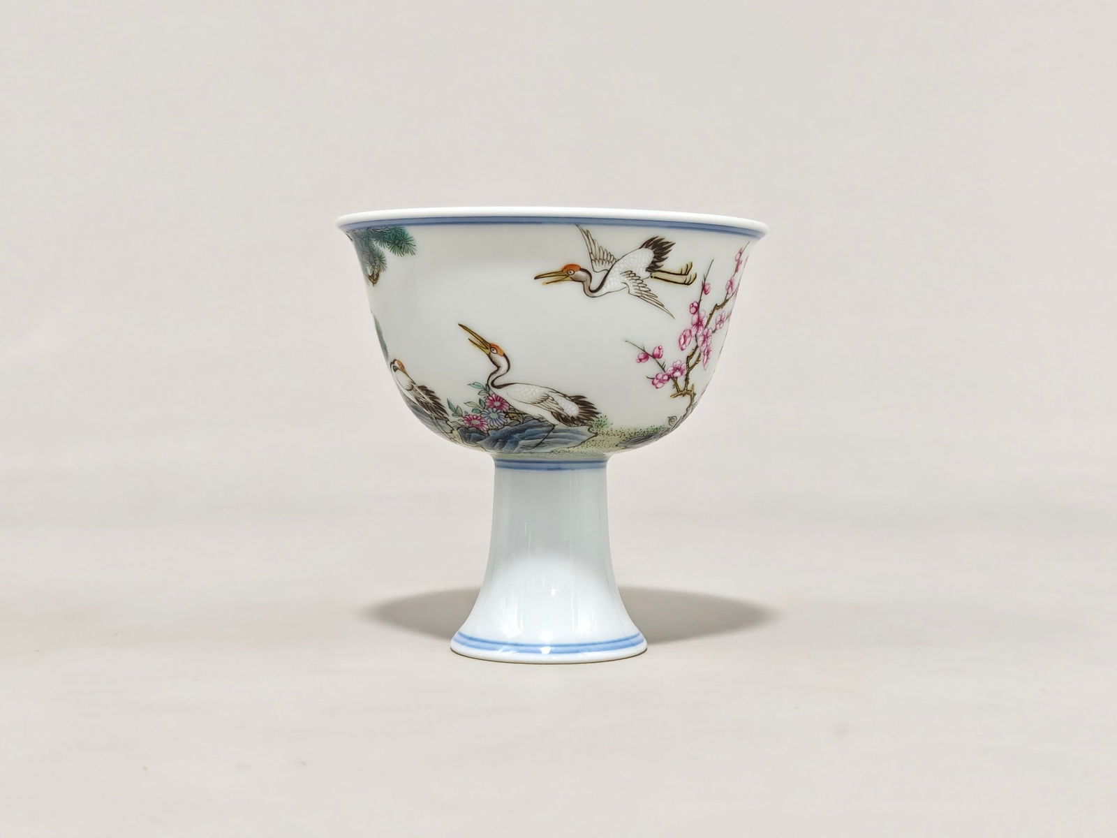 An Exquisite Famille-Rose Pine and Crane Pattern Cup: An Exquisite Famille-Rose Pine and Crane Pattern Cup Qing Dynasty, China Yongzheng Six-character Mark Size:8cmx8cm (The Dimensions Of All Batches Are Manually Measured.If You Need More Detailed