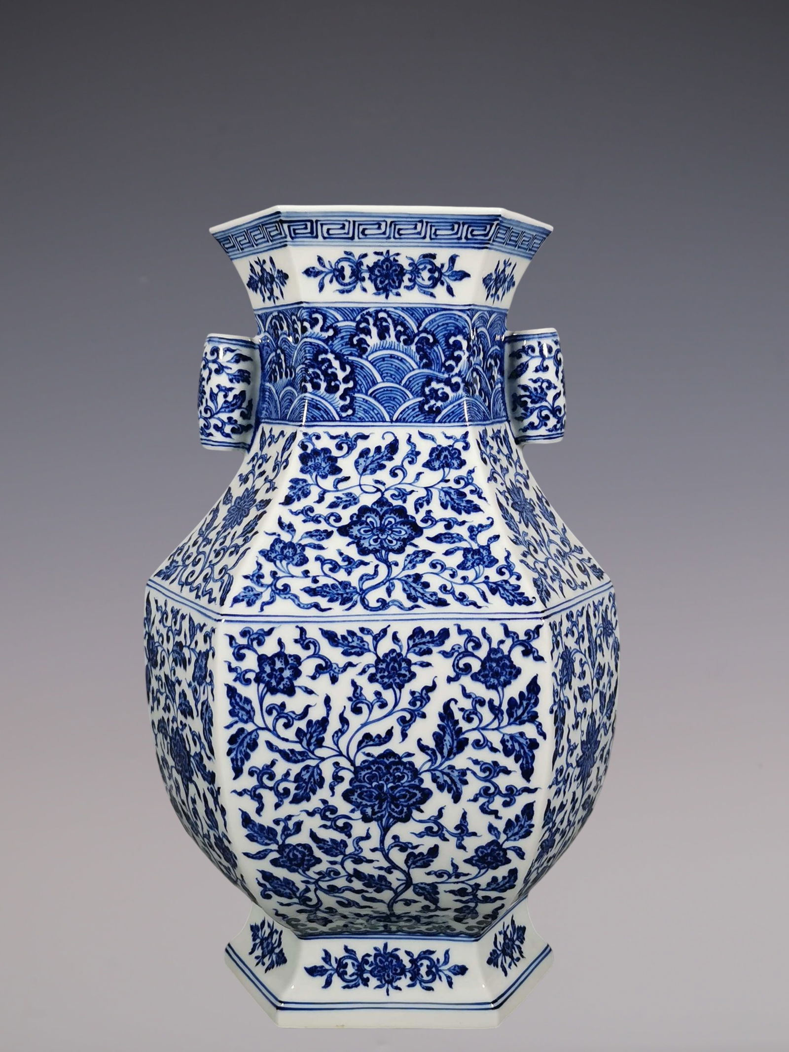 An Exquisite Blue and White Lotus Pattern Seawater Pattern Double-Ears Vase (1 of 9)