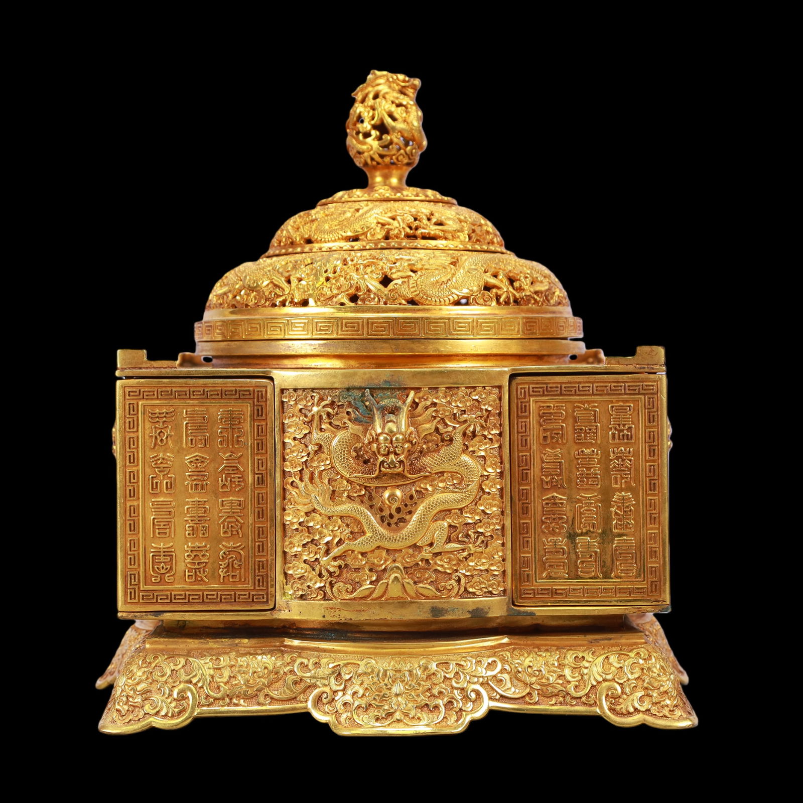 A Exquisite Gilt Bronze Lotus Pattern Dragon Pattern Censer - 5