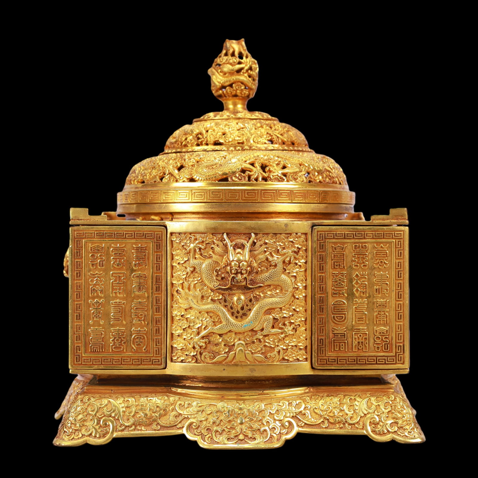 A Exquisite Gilt Bronze Lotus Pattern Dragon Pattern Censer - 6