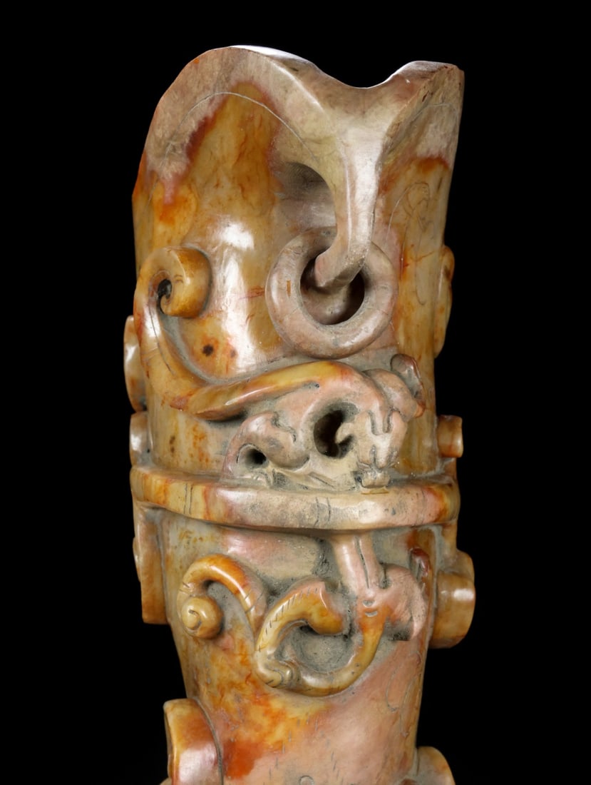 An Exquisite White Jade Chi-Dragon Pattern Cup - 6