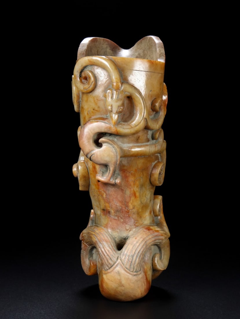 An Exquisite White Jade Chi-Dragon Pattern Cup - 8