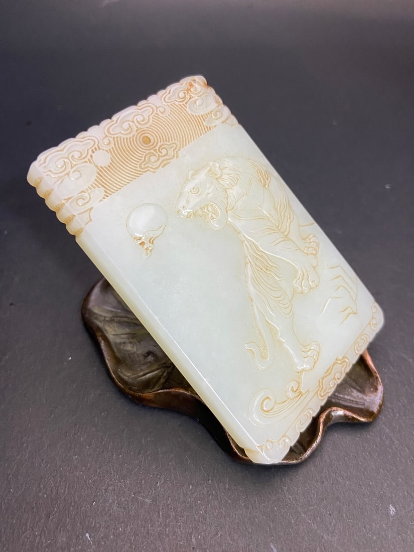 An Exquisite White Jade Tiger Pattern Brand - 2