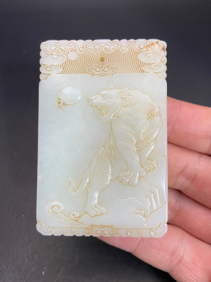 An Exquisite White Jade Tiger Pattern Brand - 8