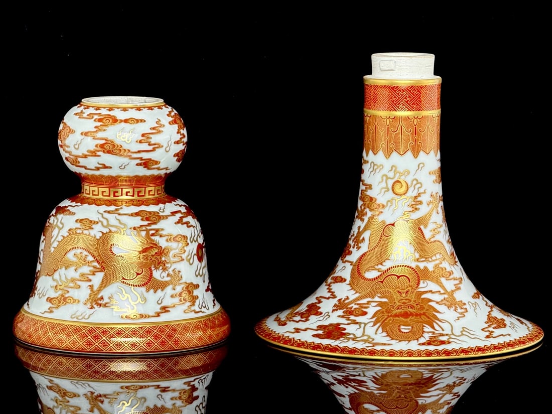 An Exquisite Iron-Red Painted Gold Dragon Pattern Vase - 5