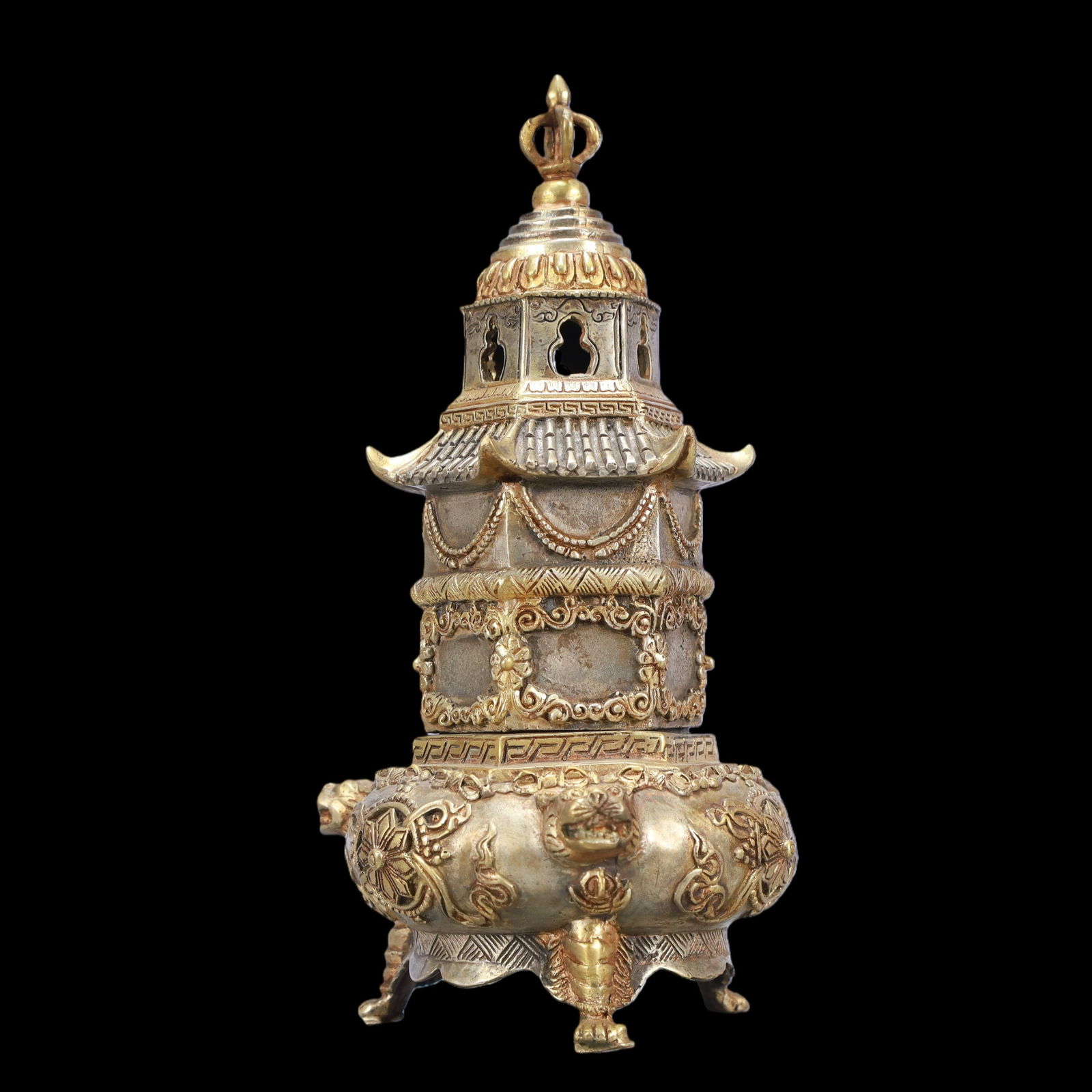 A Exquisite Gilt Silver Tripod Censer - 2