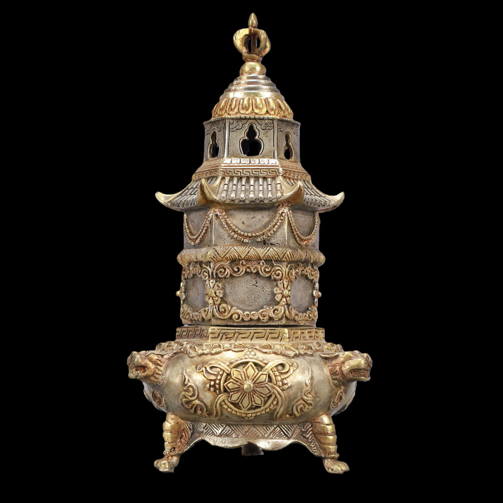 A Exquisite Gilt Silver Tripod Censer - 3