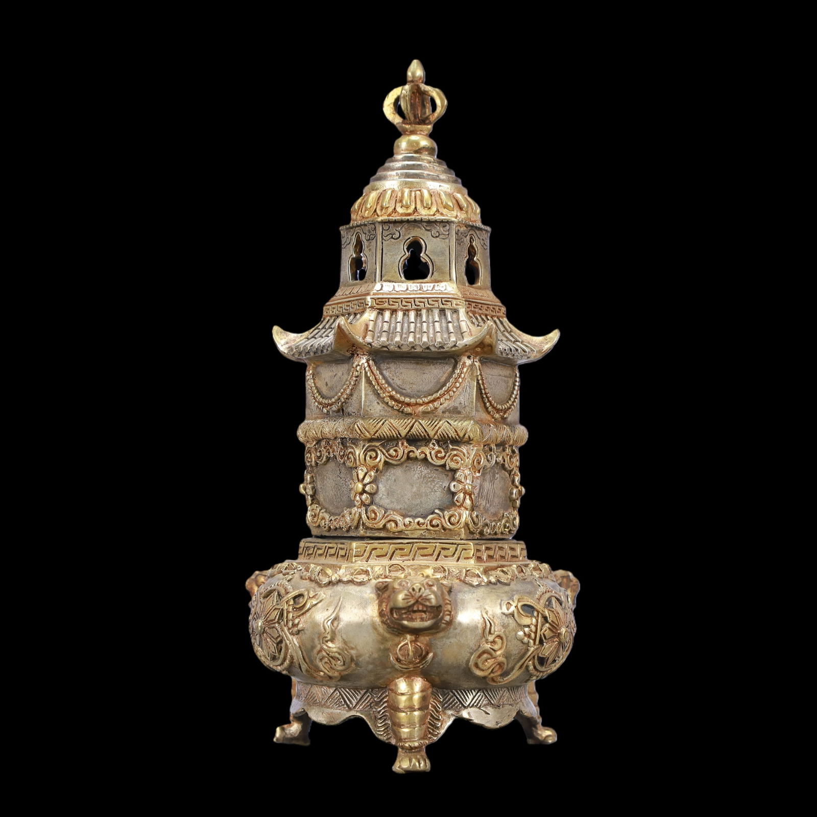 A Exquisite Gilt Silver Tripod Censer - 4