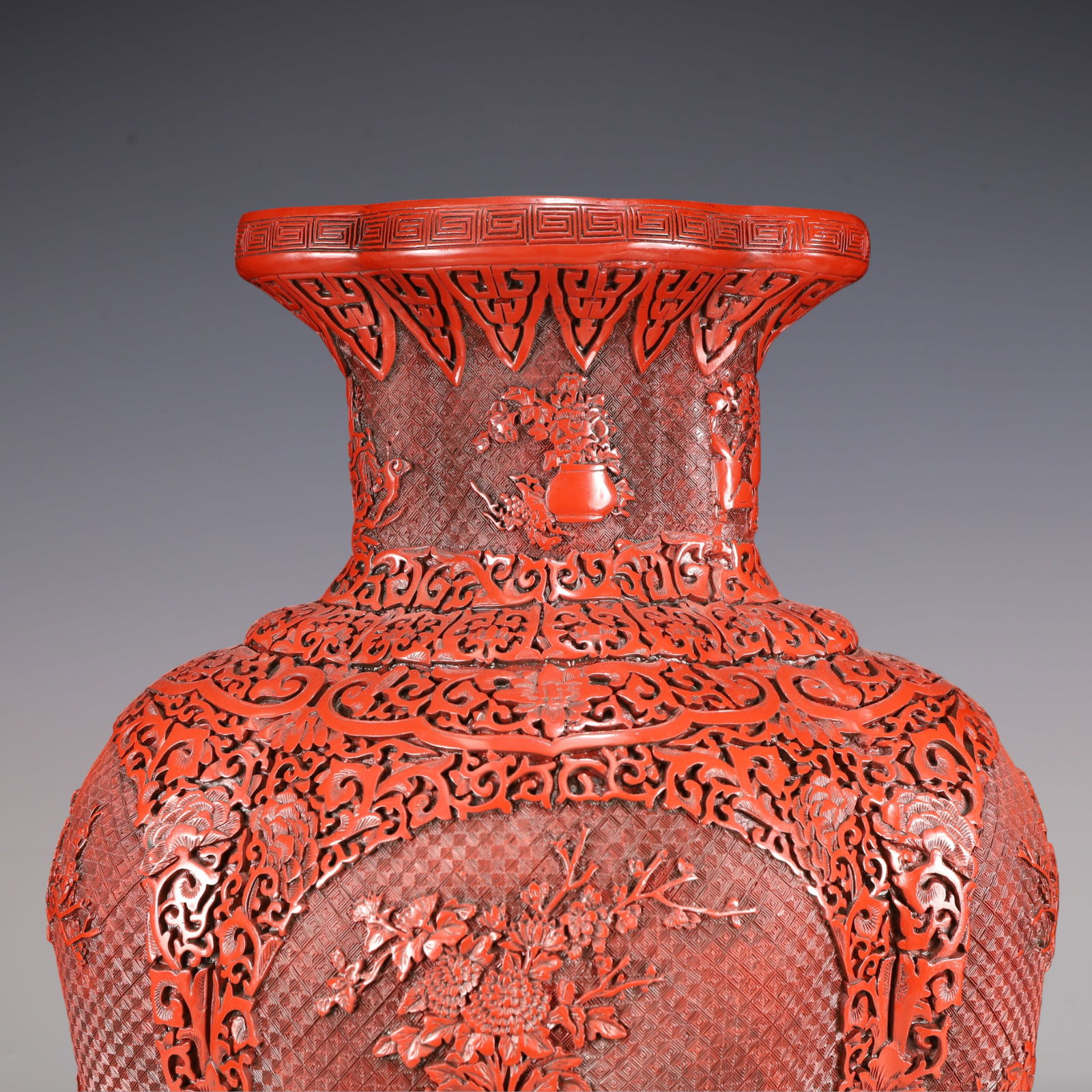 A Exquisite Carved Red Lacquer Lotus Pattern Flower Pattern Vase - 2