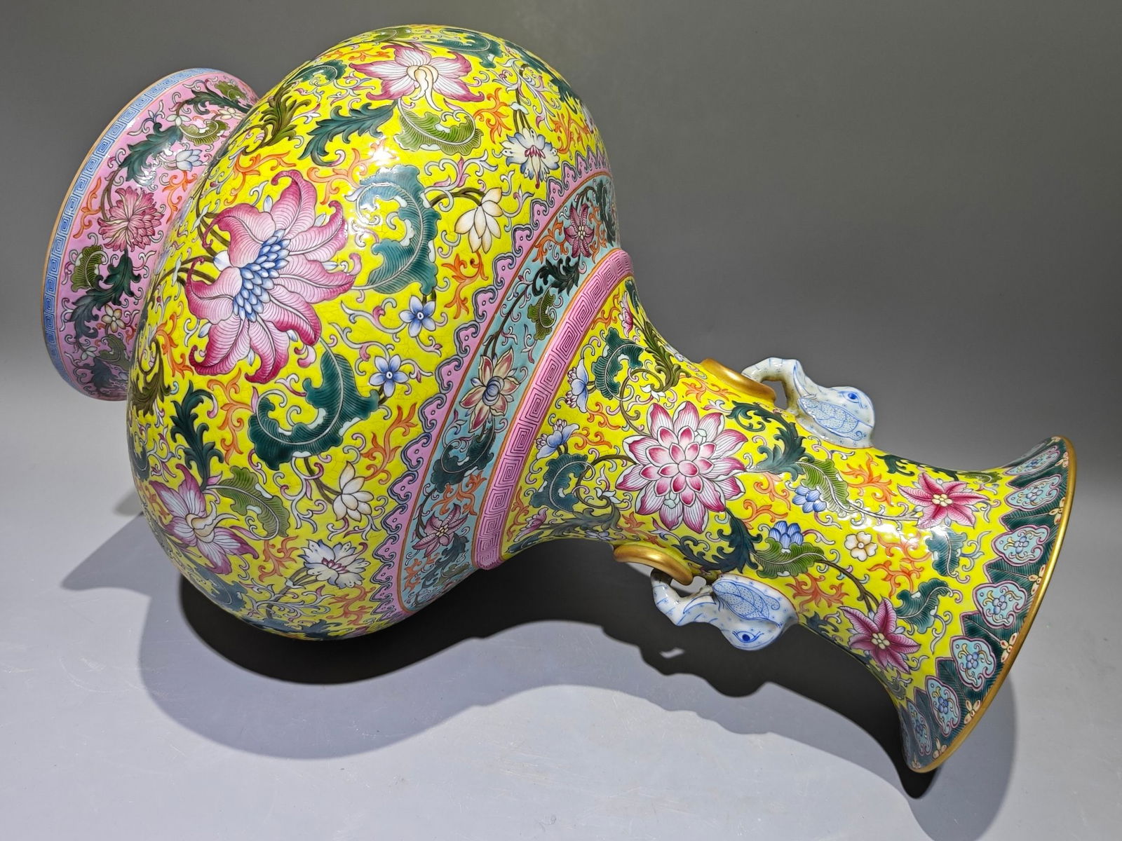 An Exquisite Enamel Lotus Pattern Double-Ears Vase - 6