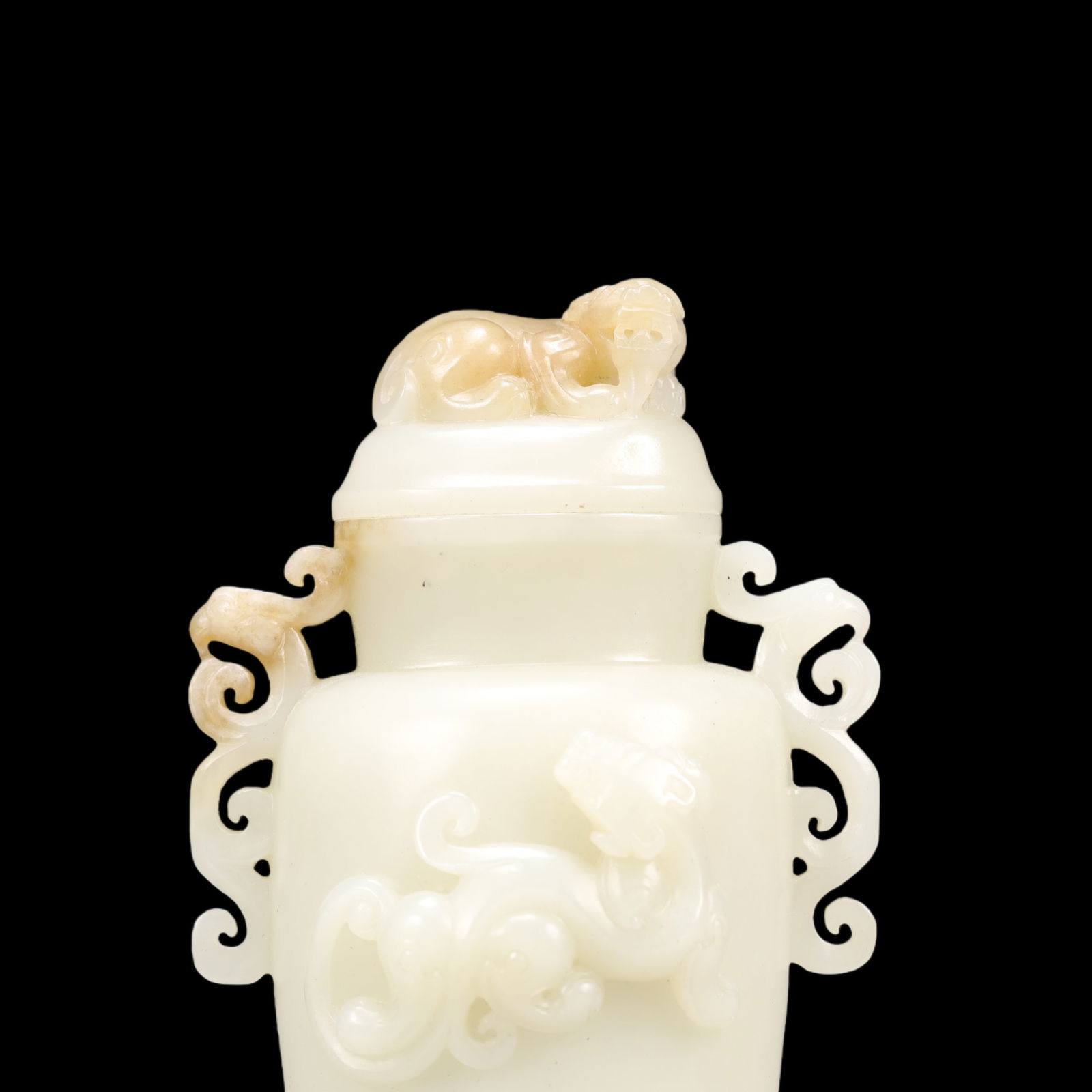 An Exquisite White Jade Chi-Dragon Pattern Double-Ears Vase - 2