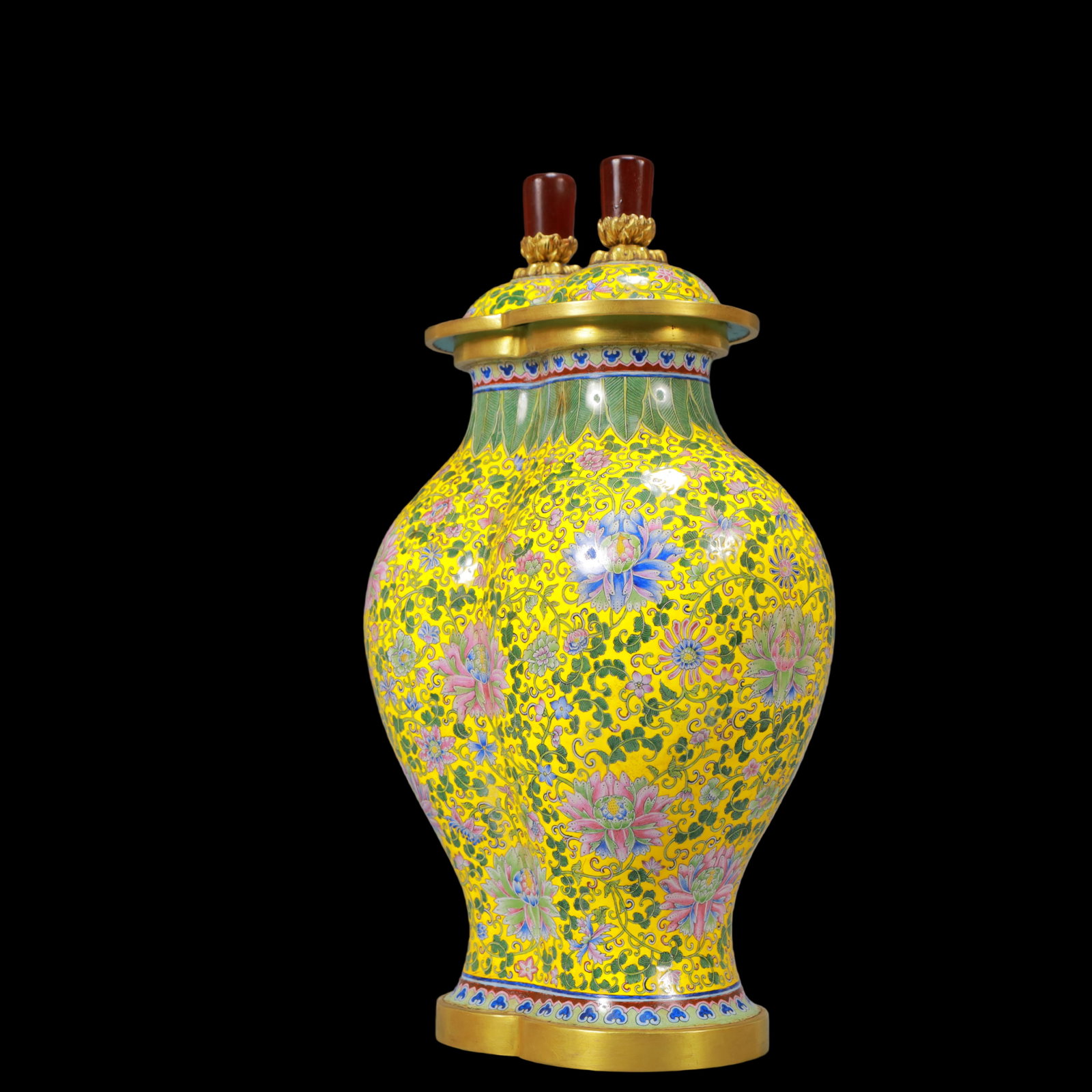 A Exquisite Coppery Enamel Lotus Pattern Flower Pattern Vase - 4