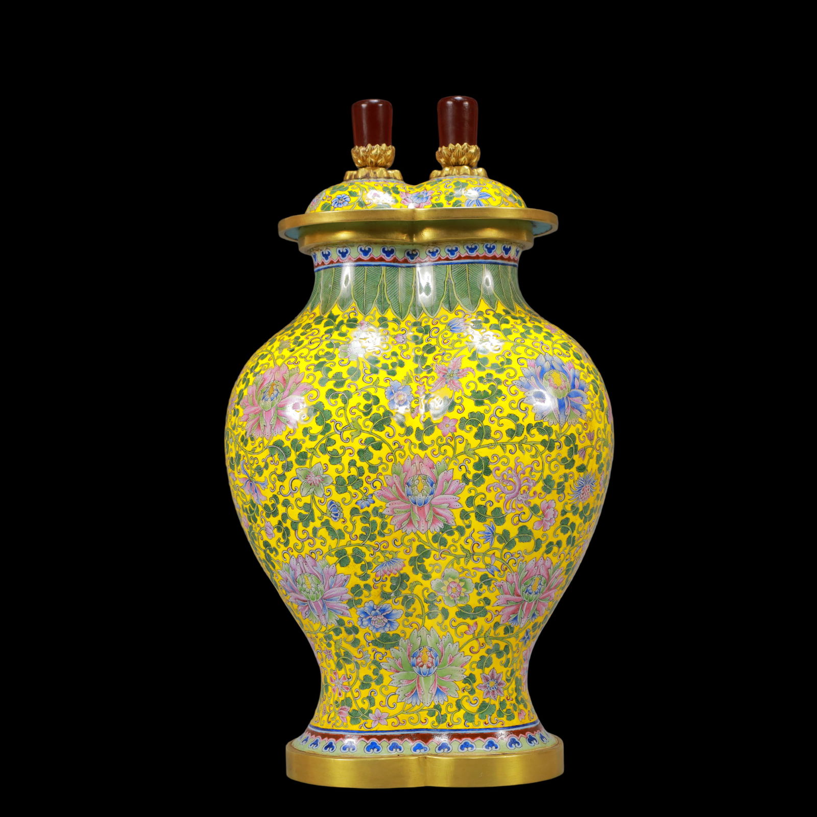 A Exquisite Coppery Enamel Lotus Pattern Flower Pattern Vase - 7