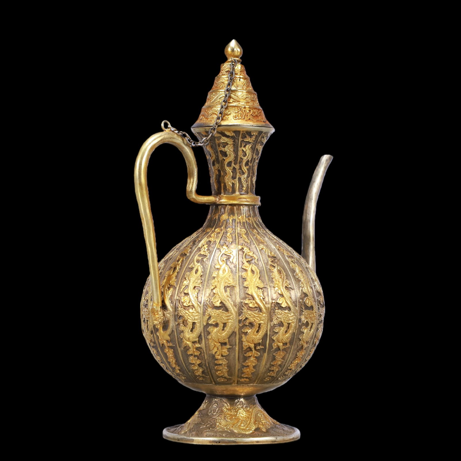 A Exquisite Gilt Silver Dragon Pattern Ewer - 2