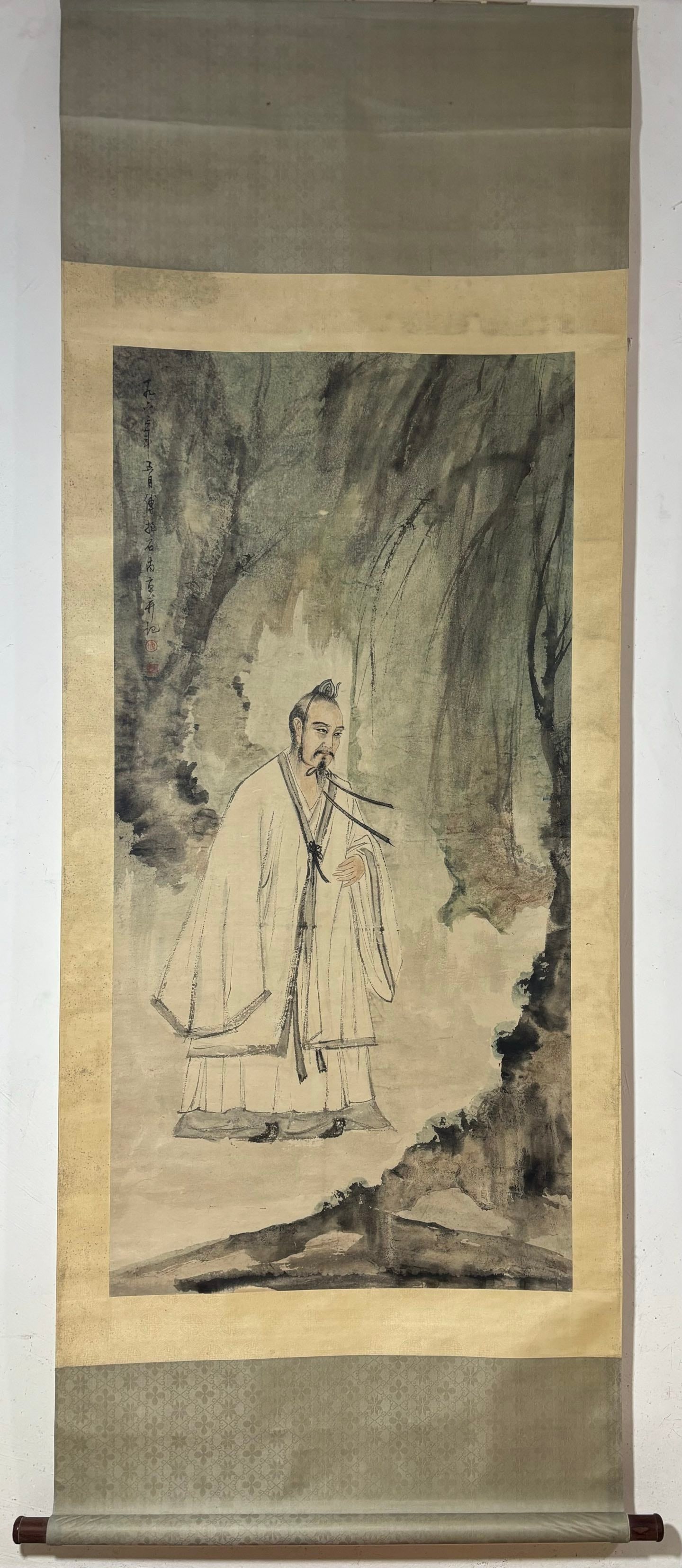 A Chinese Vertical Scroll Ink Painting of Figure on Paper: A Chinese Vertical Scroll Ink Painting of Figure on Paper Fu baoshi Without frame Size:137.5cmx67.5cm (The Dimensions Of All Batches Are Manually Measured.If You Need More Detailed Information,
