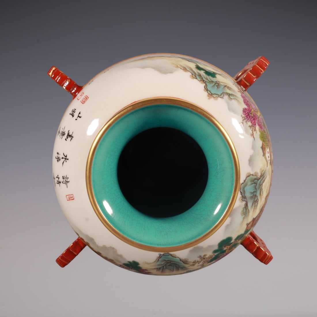 An Exquisite Enamel Lotus Pattern Landscape Pattern with poem Vase - 8