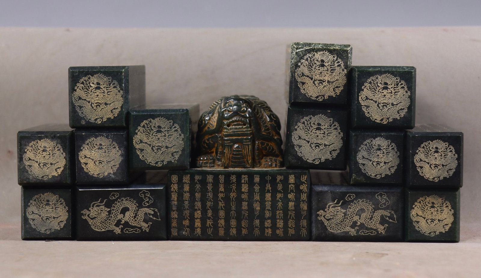 A Set of Fine Jasper Dragon Pattern With Scriptures Seal - 14