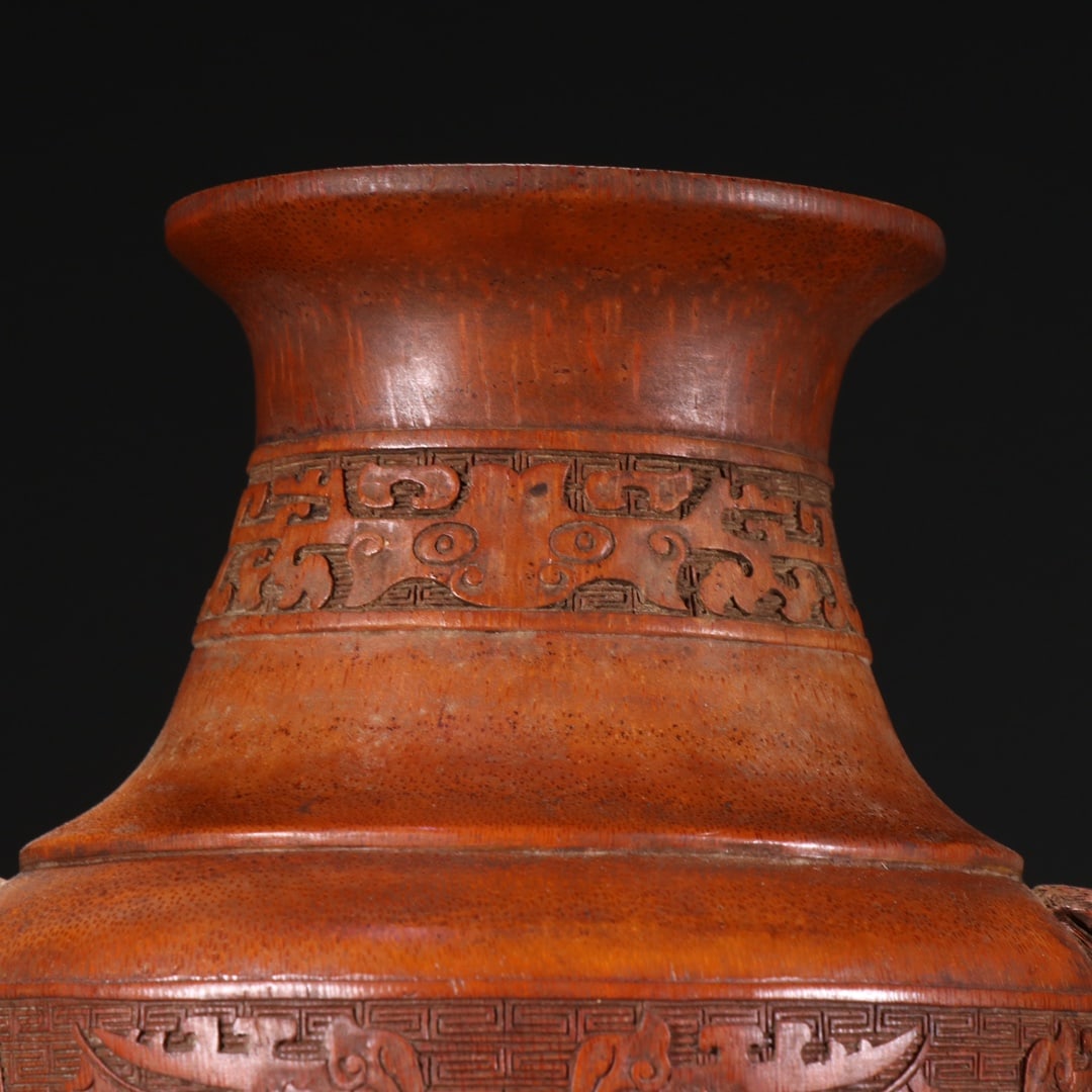 An Exquisite Bamboo Beast-Face Pattern Double-Ears Vase - 2