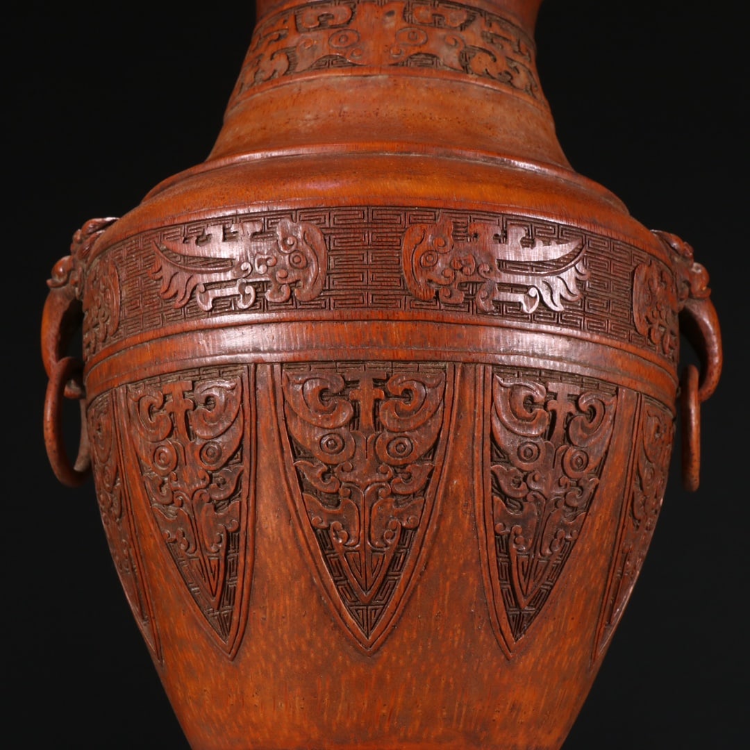 An Exquisite Bamboo Beast-Face Pattern Double-Ears Vase - 3