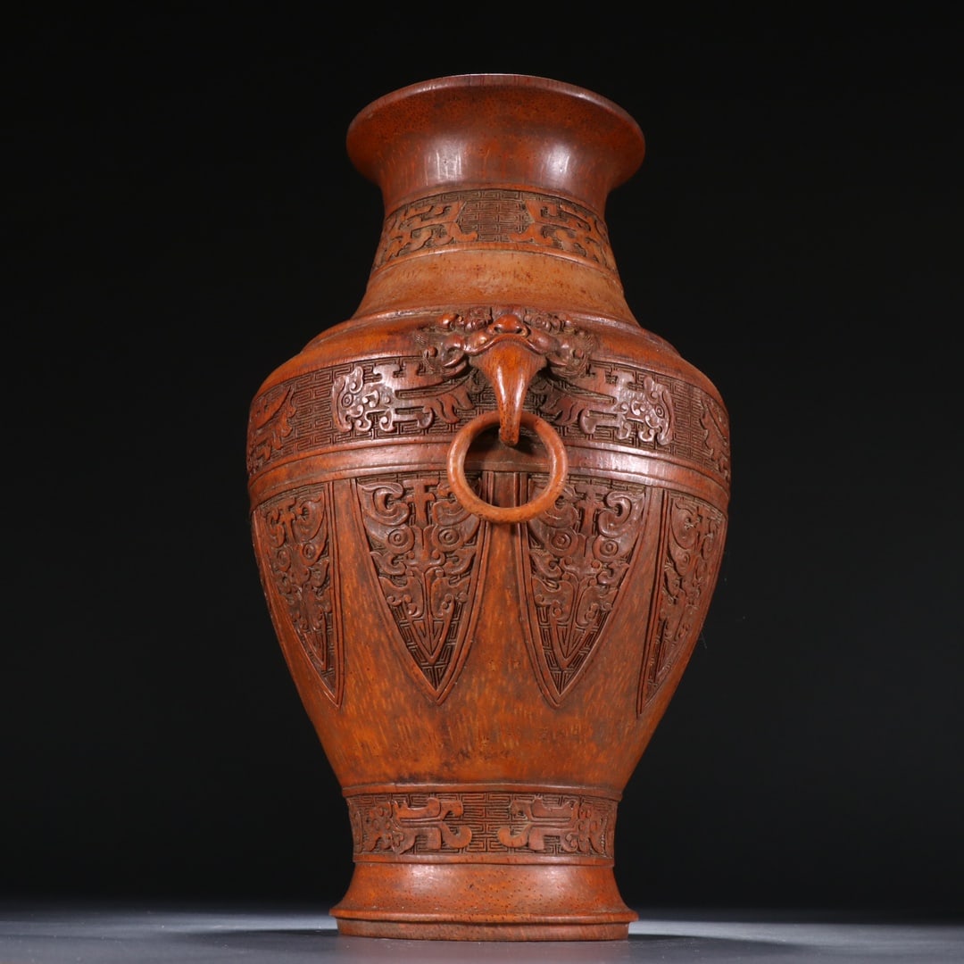 An Exquisite Bamboo Beast-Face Pattern Double-Ears Vase - 5