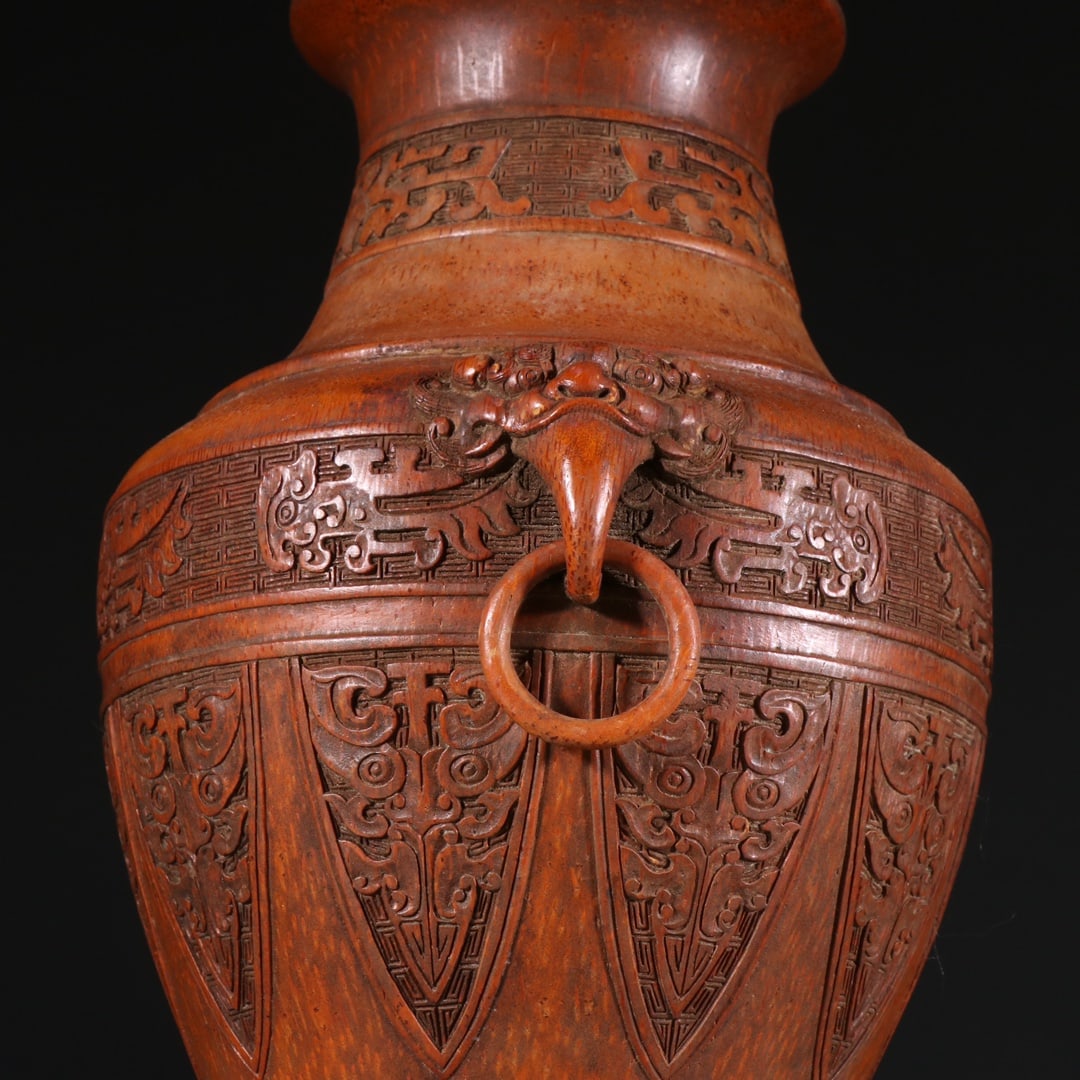 An Exquisite Bamboo Beast-Face Pattern Double-Ears Vase - 6