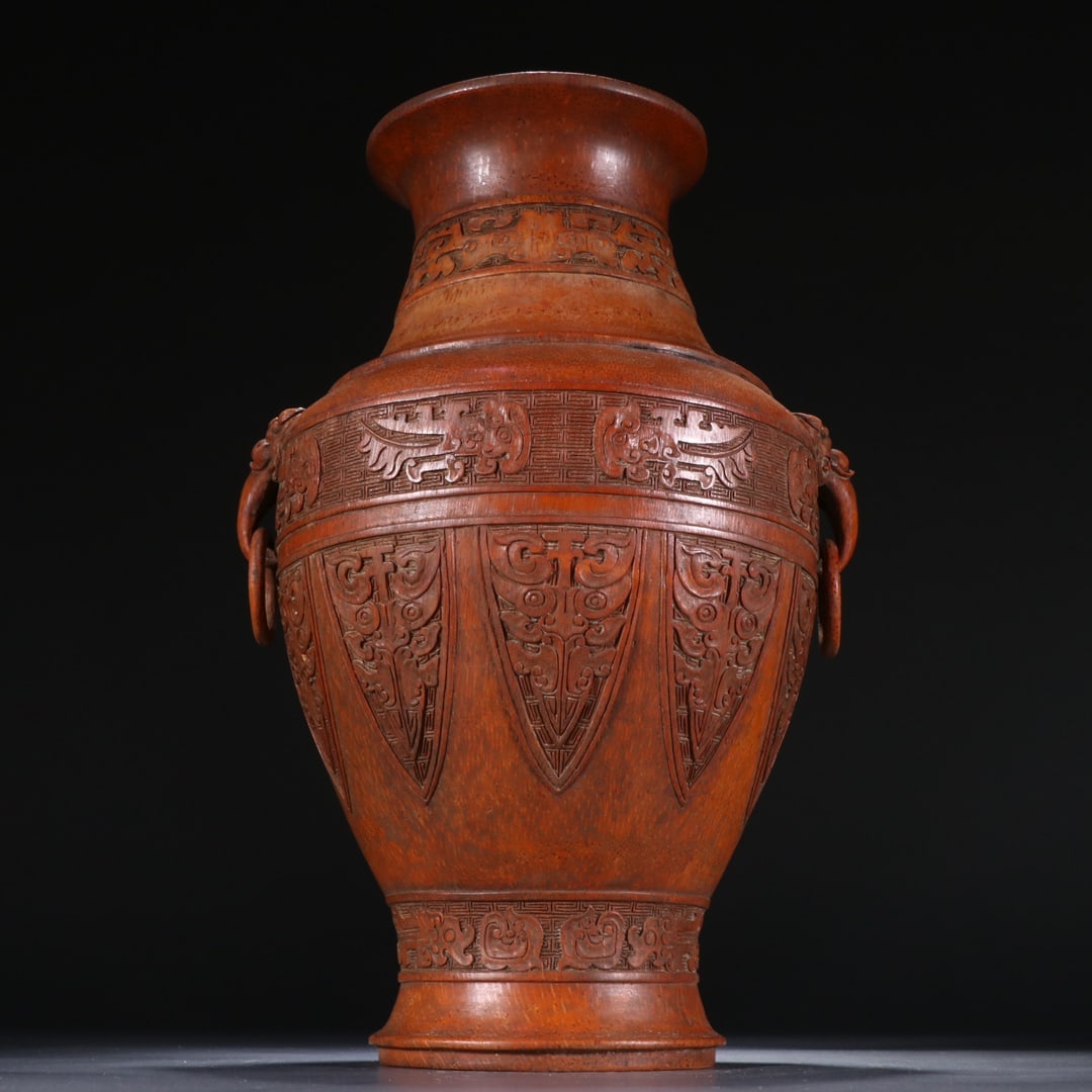 An Exquisite Bamboo Beast-Face Pattern Double-Ears Vase - 7