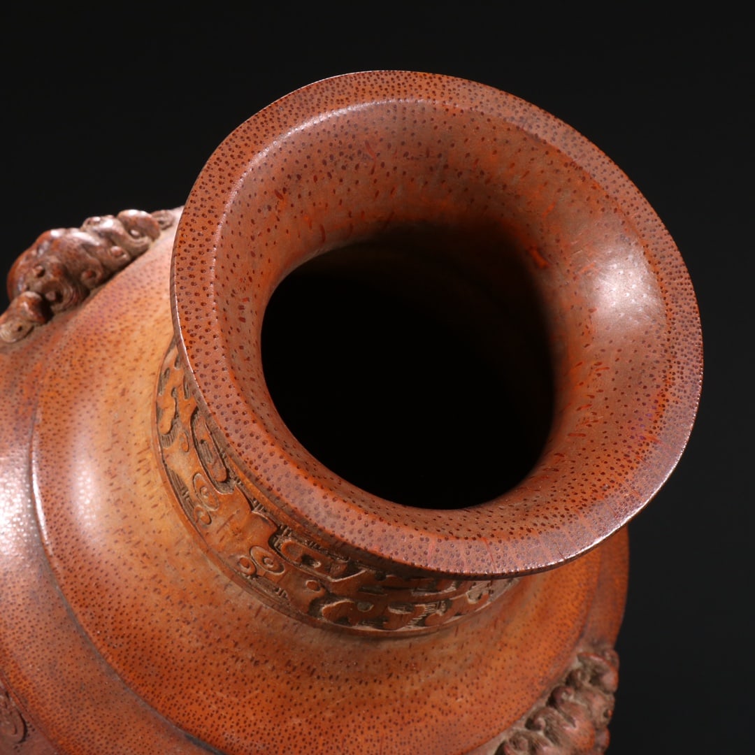 An Exquisite Bamboo Beast-Face Pattern Double-Ears Vase - 9