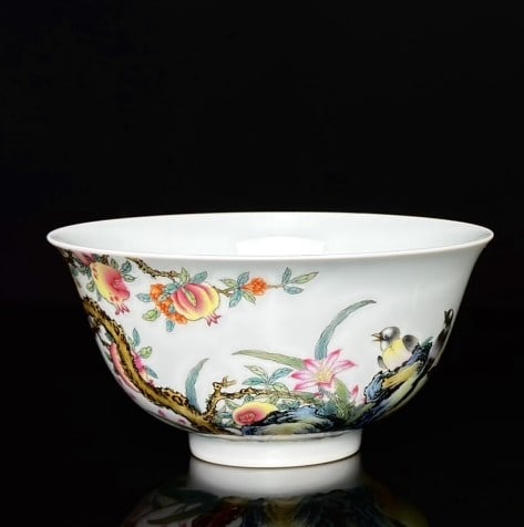 An Exquisite Enamel Flower and Bird Pattern with poem Bowl: An Exquisite Enamel Flower and Bird Pattern with poem Bowl Qing Dynasty, China Yongzheng Four-character Mark Size:6.1cmx12cm (The Dimensions Of All Batches Are Manually Measured.If You Need More