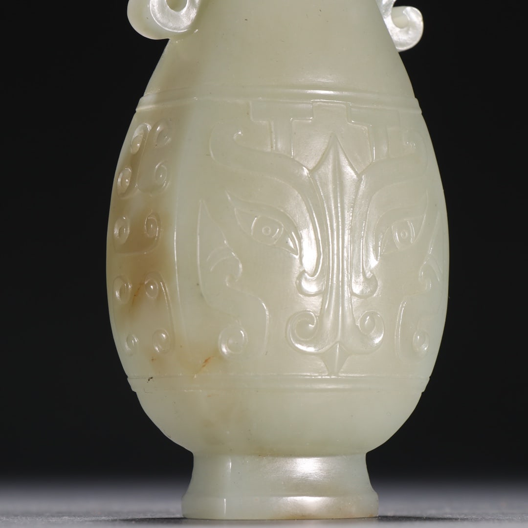 An Exquisite White Jade Beast-Face Pattern Double-Ears Vase - 2