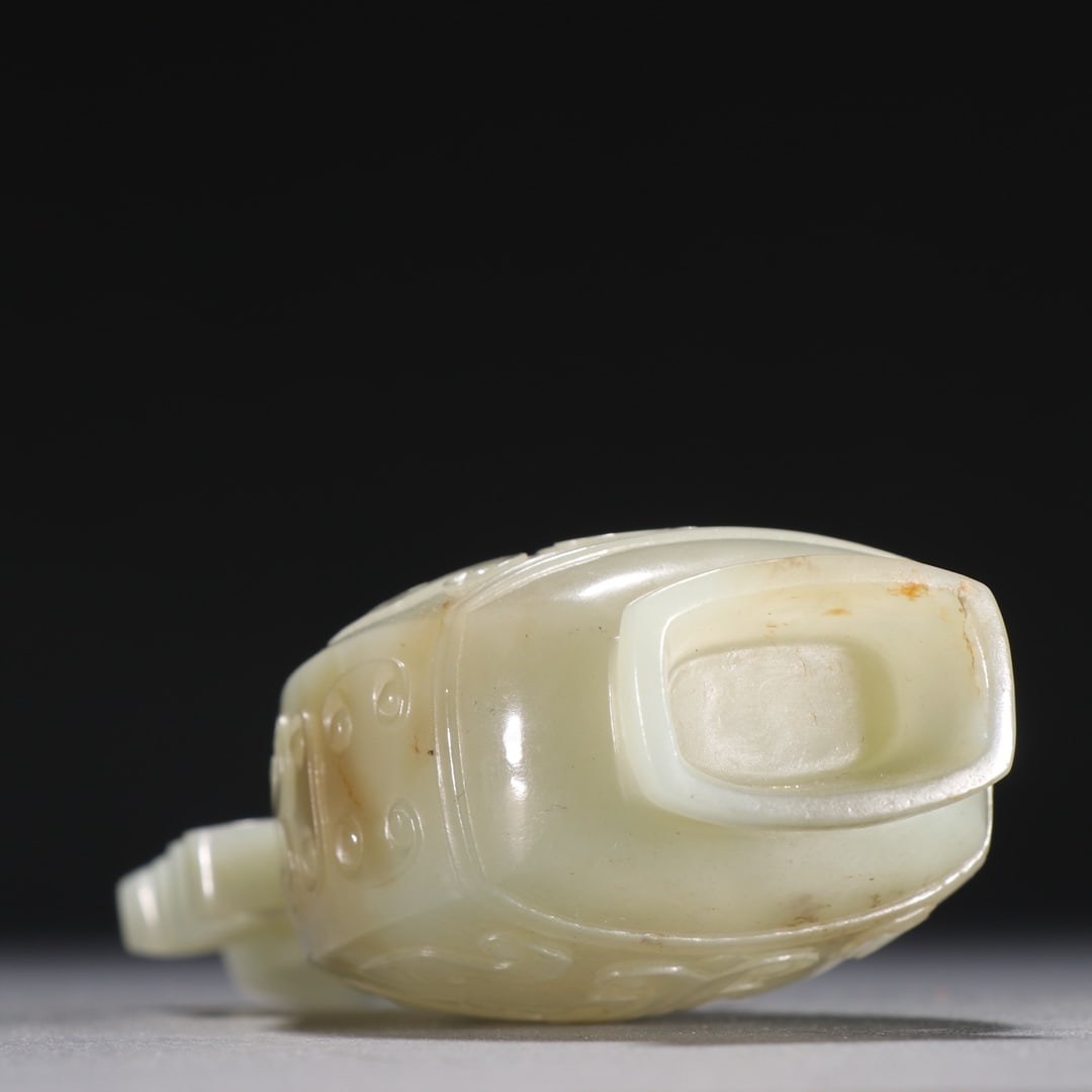 An Exquisite White Jade Beast-Face Pattern Double-Ears Vase - 9