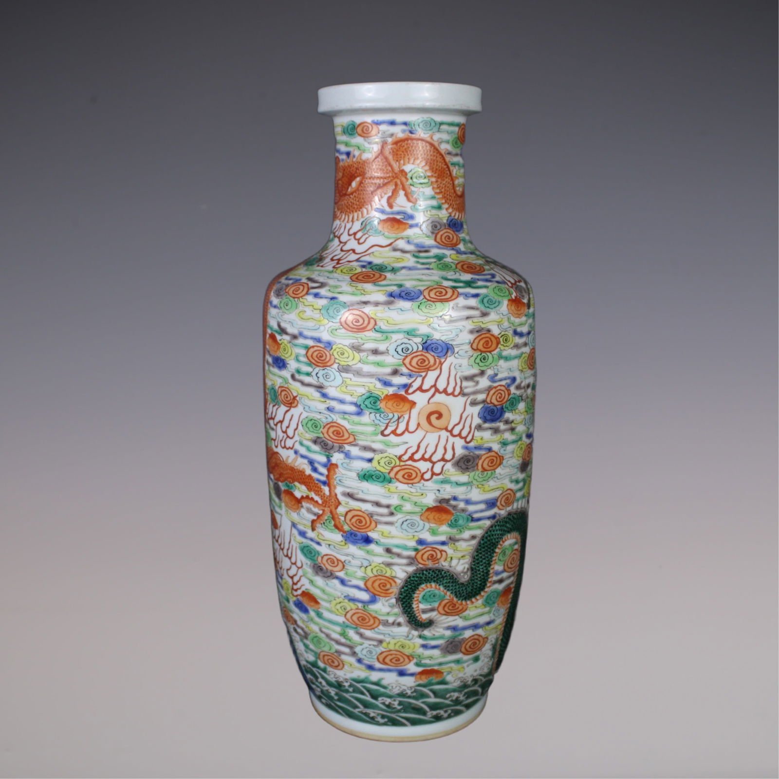 An Exquisite Wucai Dragon Pattern Seawater Pattern Vase - 3