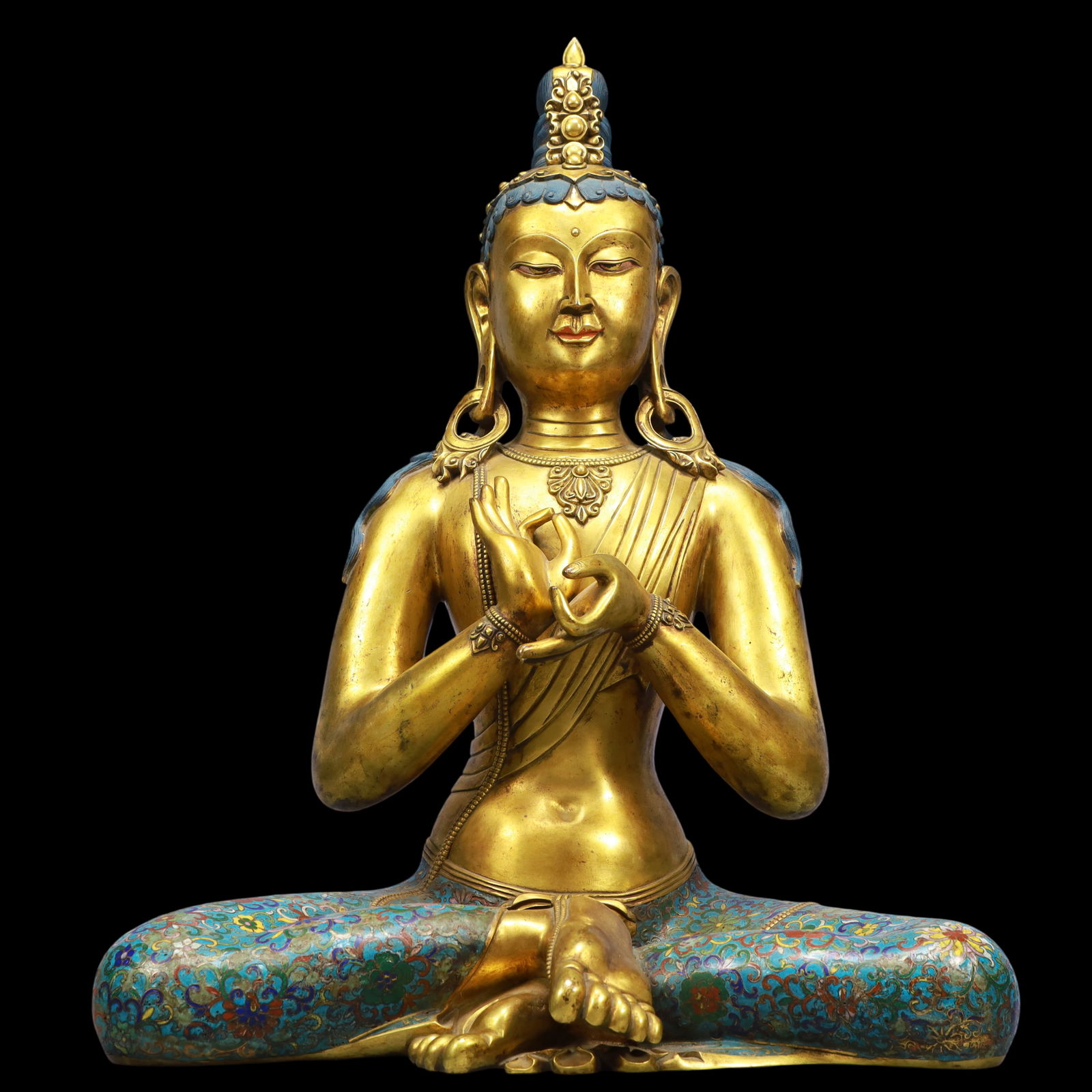 An Exquisite Gilt Bronze Cloisonne Statue of Avalokitesvara: An Exquisite Gilt Bronze Cloisonne Statue of Avalokitesvara Ming Dynasty, China Size:42cmx24cmx57cm Weight:23100g (The Dimensions Of All Batches Are Manually Measured.If You Need More Detailed